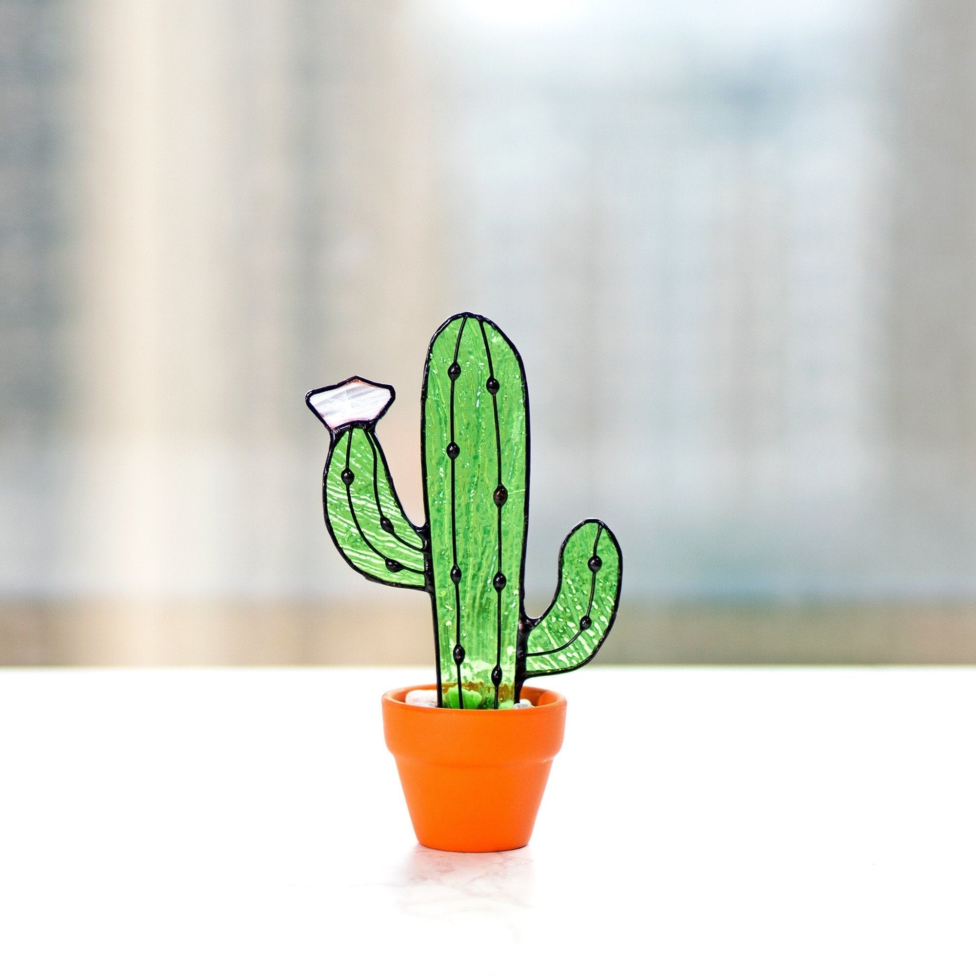 Cactus Plant Stained Glass Succulents Plants Suncatcher Cactus Decor Garden Decor Plants Glass Art, Artificial House Plant,Birthday Gifts