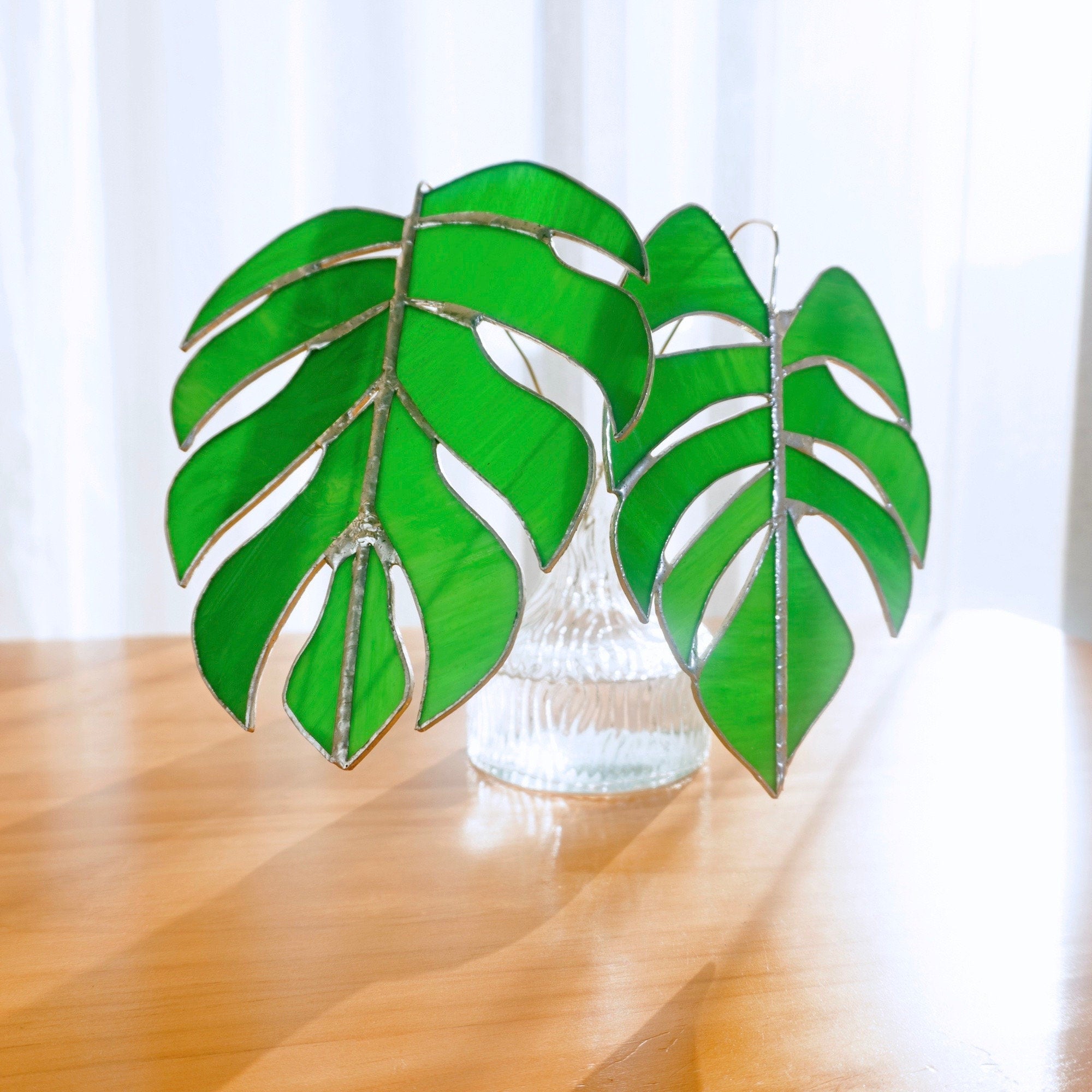 Monstera 1 set of 2 Table stained glass decor,Fake Monstera plant,Monstera plant decor,House Desk plant,Nature home decor, Nature Ornamen