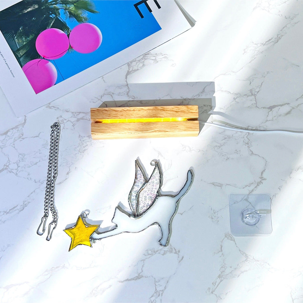 Angel Cat Stained Glass Suncatcher Lamp Window Hanging Cat Memorial Gifts for Loss of Cat Sympathy Gift for Cat Lover