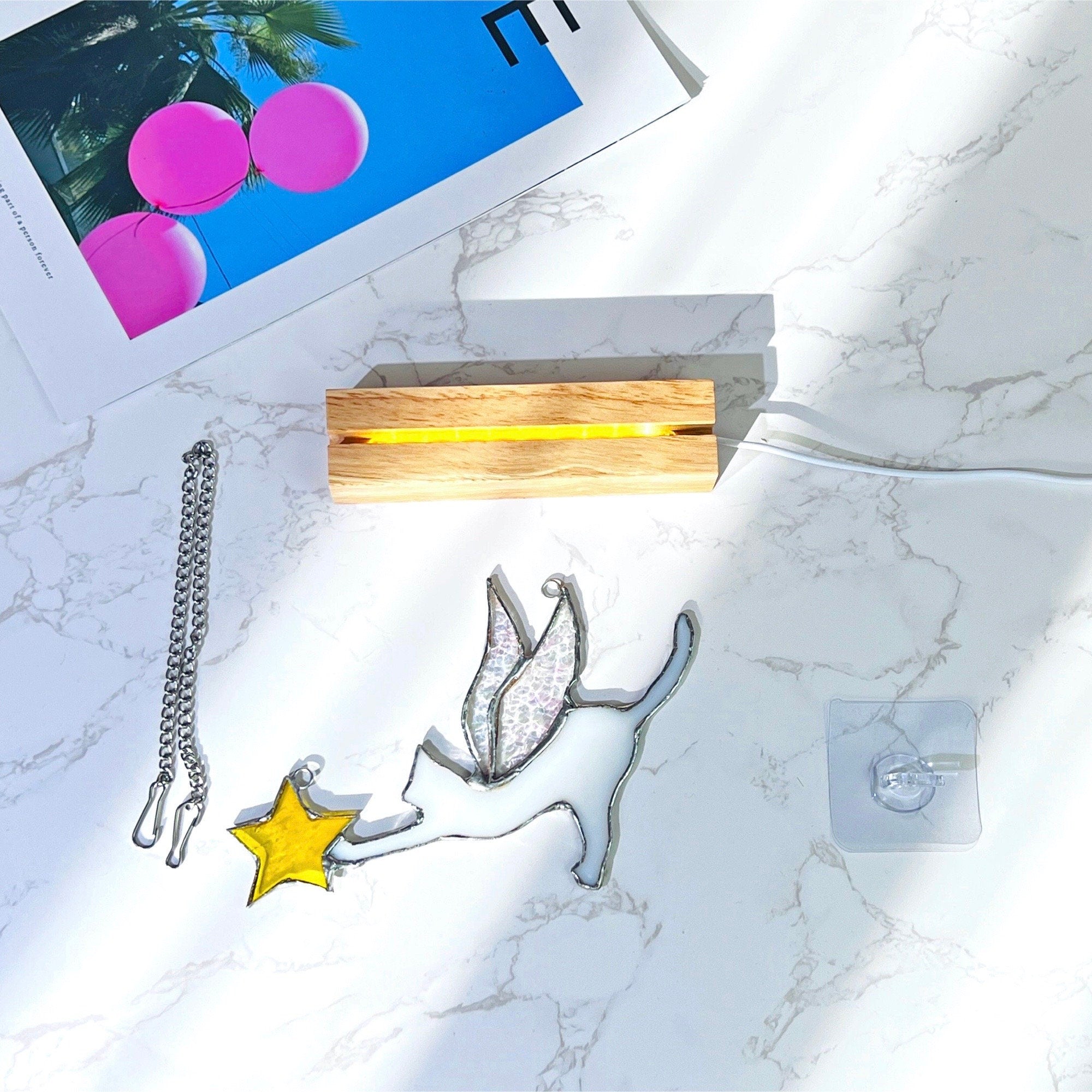 Angel Cat Stained Glass Suncatcher Lamp Window Hanging Cat Memorial Gifts for Loss of Cat Sympathy Gift for Cat Lover