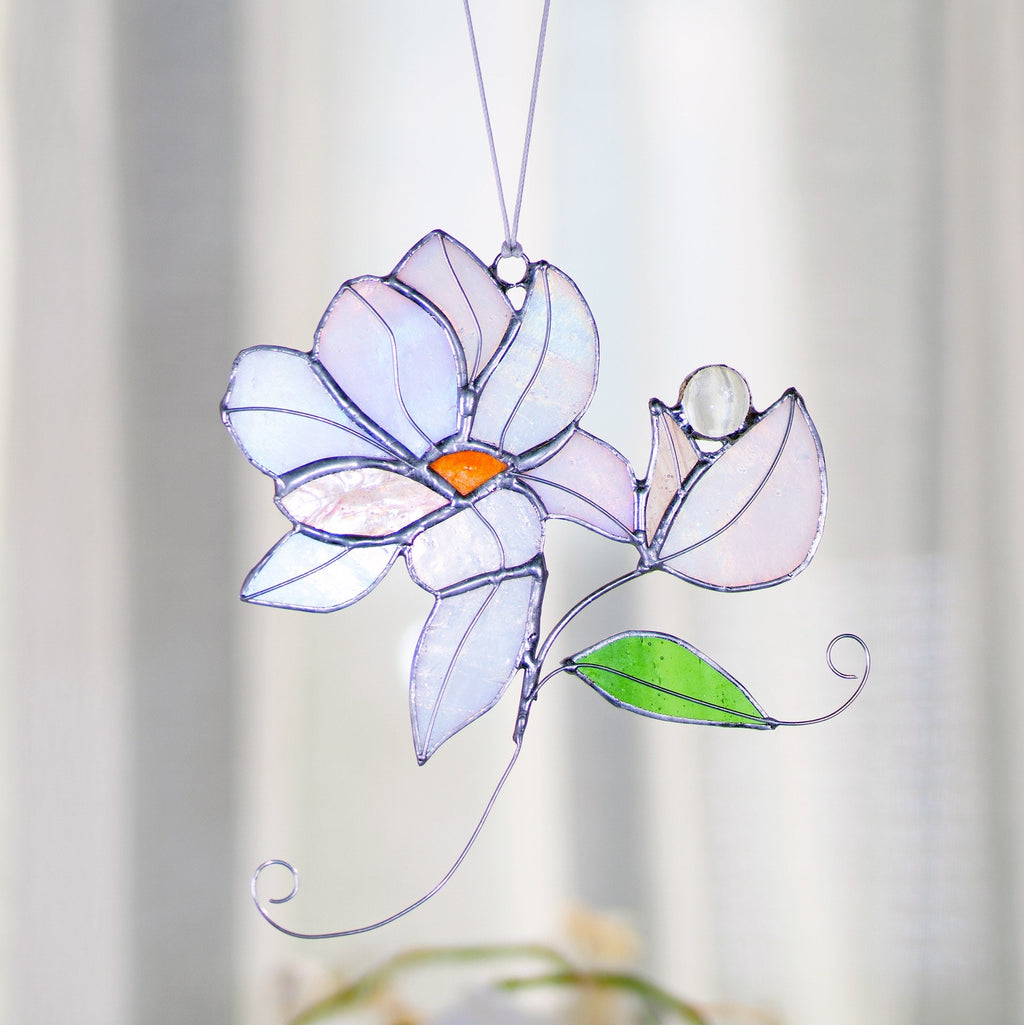 Magnolia Bouquet Flower Stained Glass Flower Iridescent Suncatcher Bouquet  Window Hangings Glass art Flower Suncatcher Mothers Day gift