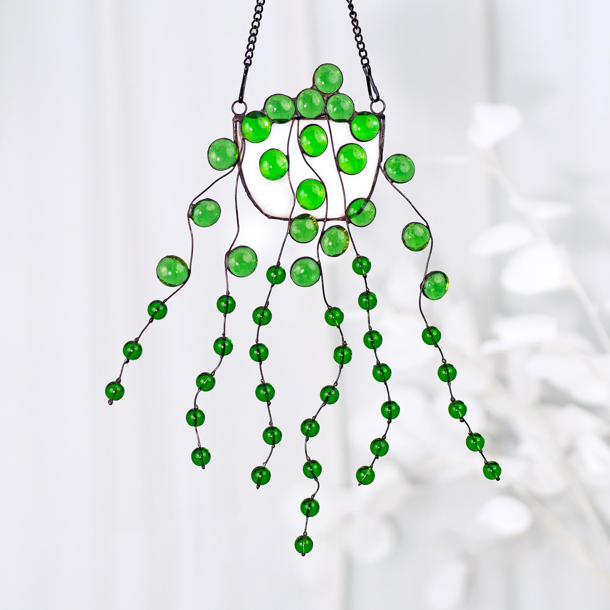 String of Pearls Hanging Plant Stained Glass Window Hanging Plants Suncatcher Home Decor Glass Wall Art Garden Plant Boho Home Decor