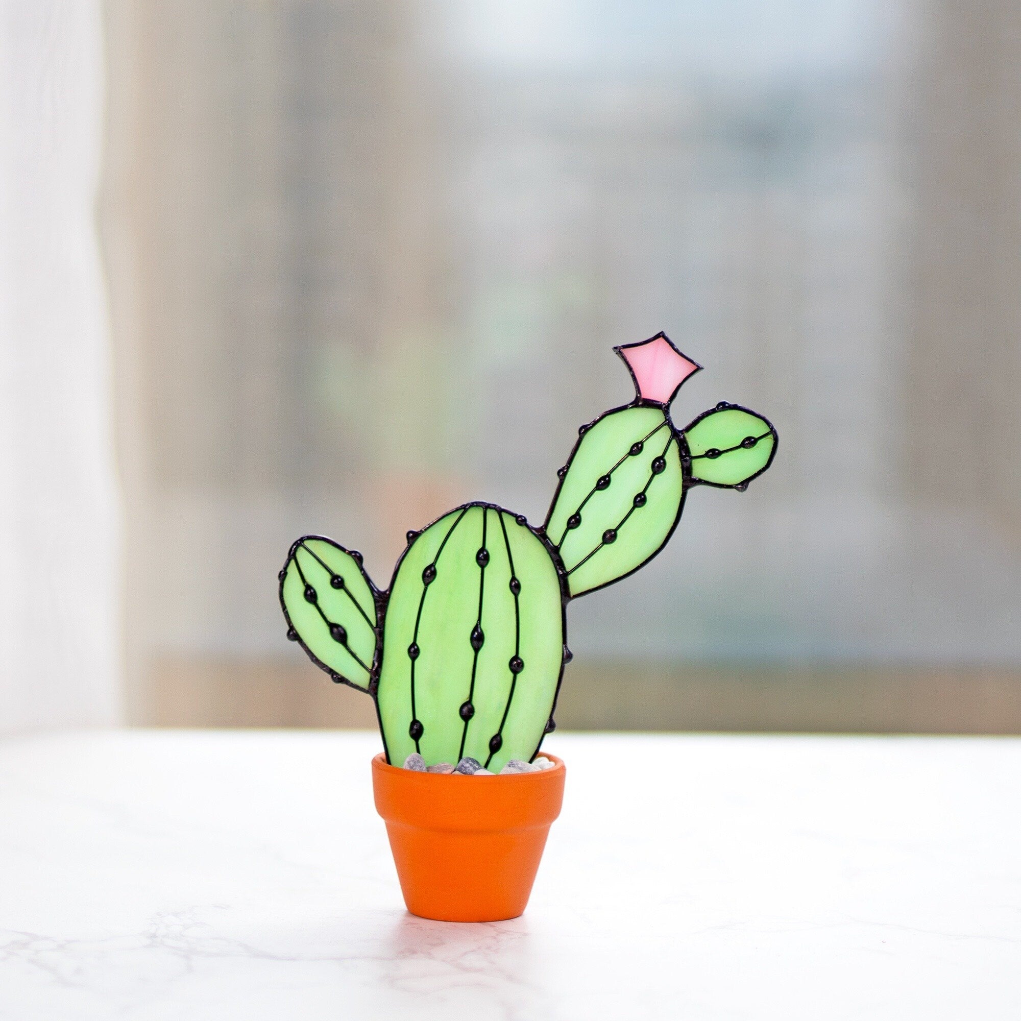Cactus Plant Stained Glass Succulents Plants Suncatcher Cactus Decor Garden Decor Plants Glass Art, Artificial House Plant,Birthday Gifts