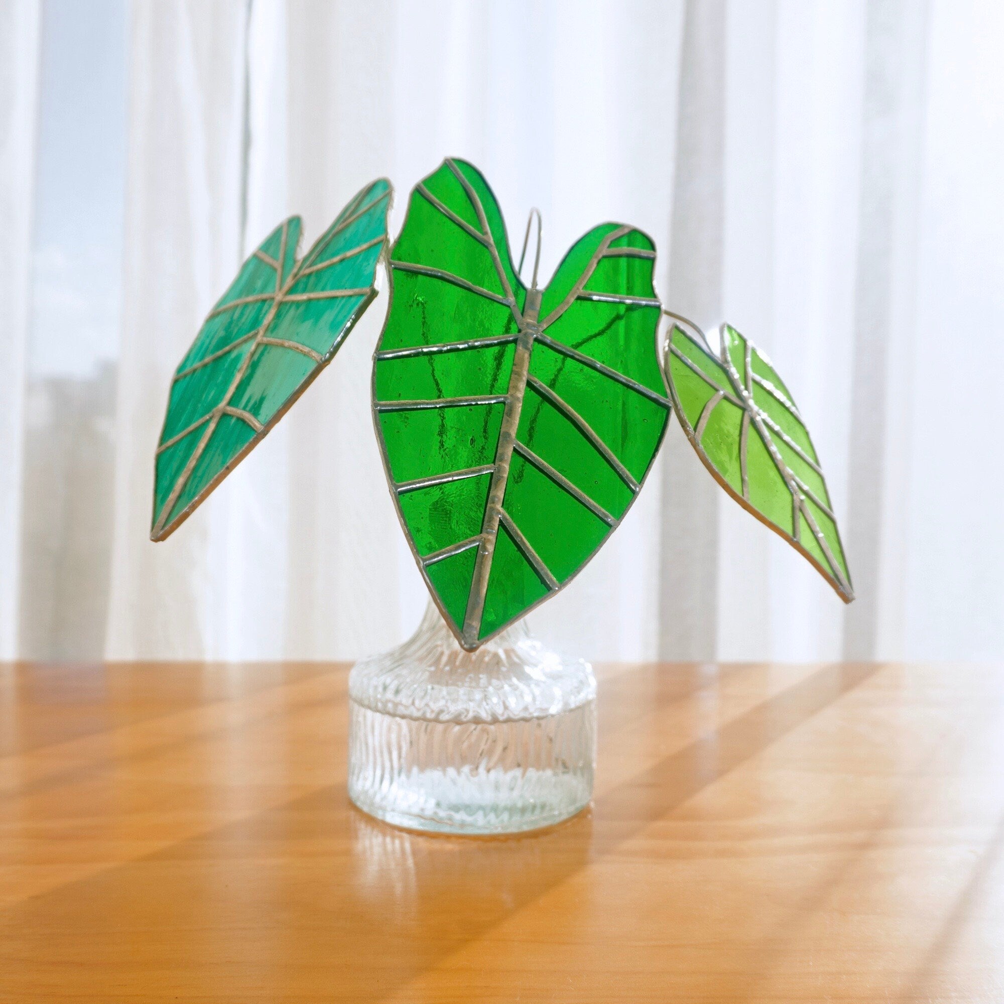 Alocasia Frydek Suncatcher 1 Set of 3 Table Stained Glass Decor,Fake Alocasia Frydek Plant, Stain Glass Plant Decor,House Plant,Home Decor