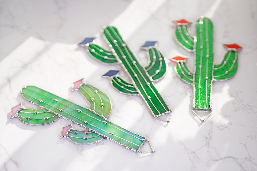 Cactus Stained Glass Stake cacti Arizona Ornament Succulent Plant Sun Catcher Desert Garden Wall Art Boho Handmade Decor mothers day gift