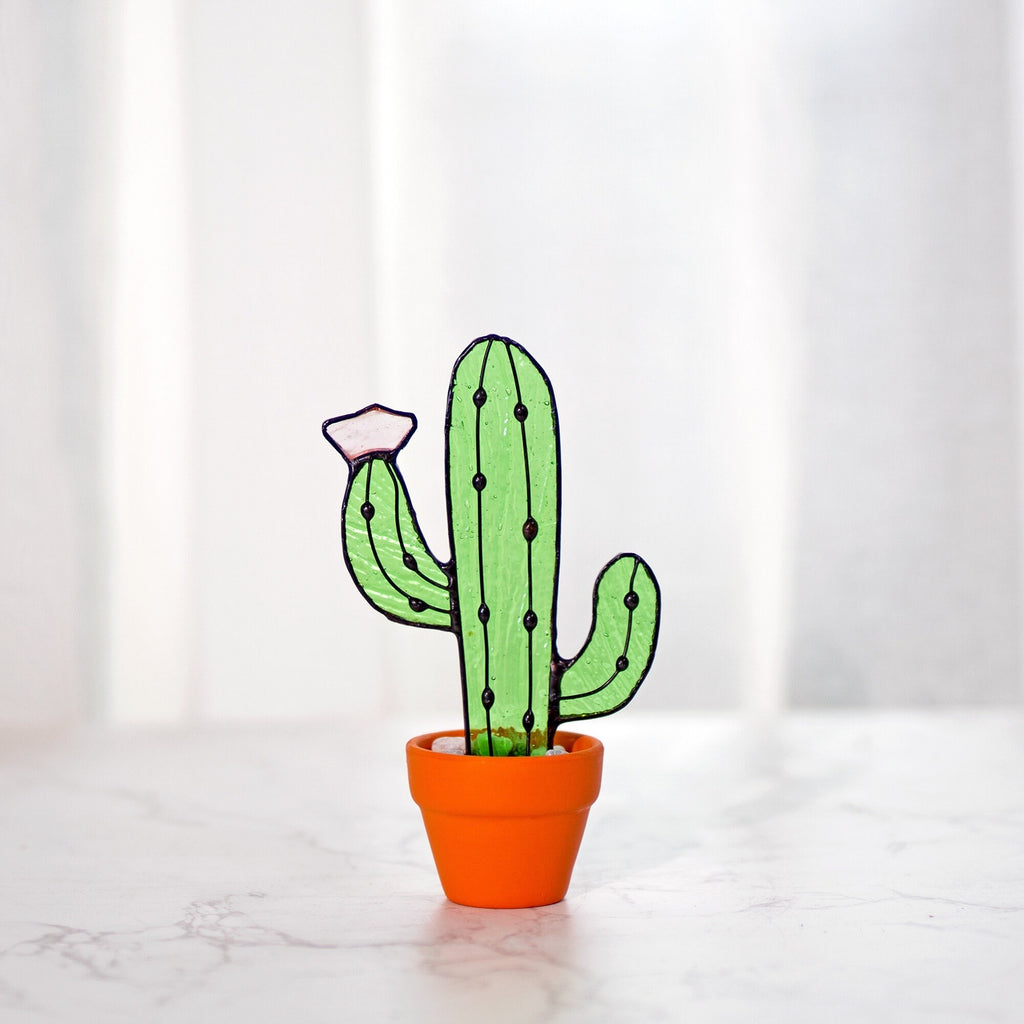 Cactus Plant Stained Glass Succulents Plants Suncatcher Cactus Decor Garden Decor Plants Glass Art, Artificial House Plant,Birthday Gifts