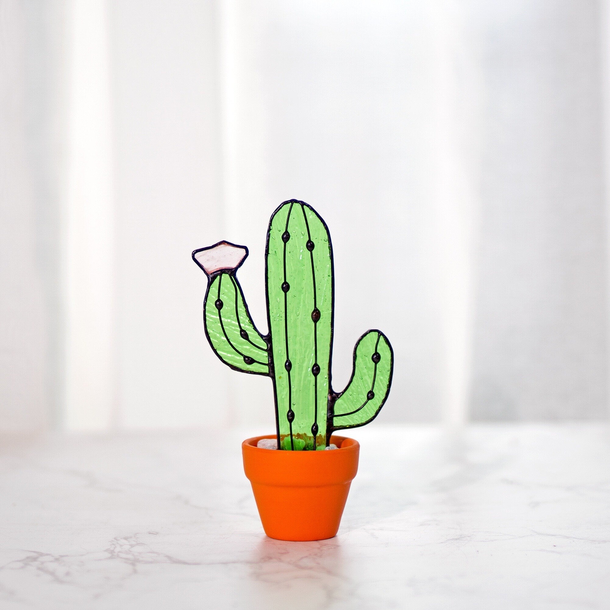 Cactus Plant Stained Glass Succulents Plants Suncatcher Cactus Decor Garden Decor Plants Glass Art, Artificial House Plant,Birthday Gifts