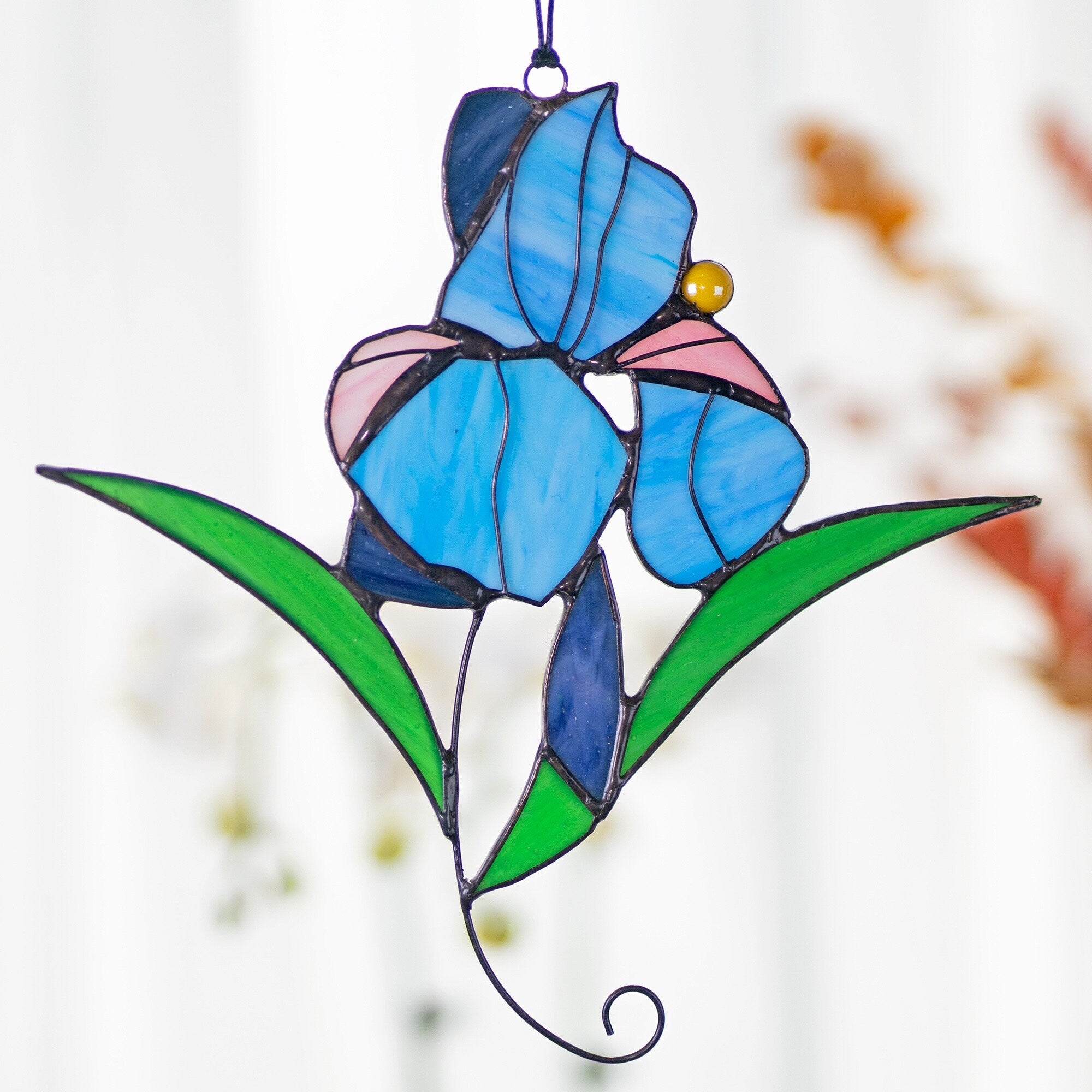 Iris Flower Stained Glass Sun Catcher Blue purple flower Stain Glass Window Hangings Wall decor gift for Mom Plant lover Mothers day Gift