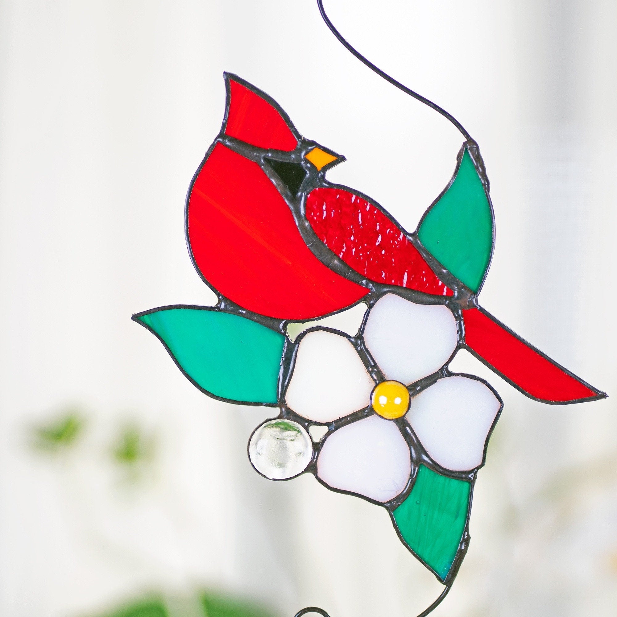 Cardinal stained glass window hangings Cardinal bird suncatcher Mothers Day gift bird stained glass flower cardinal suncatcher Cardinal gift