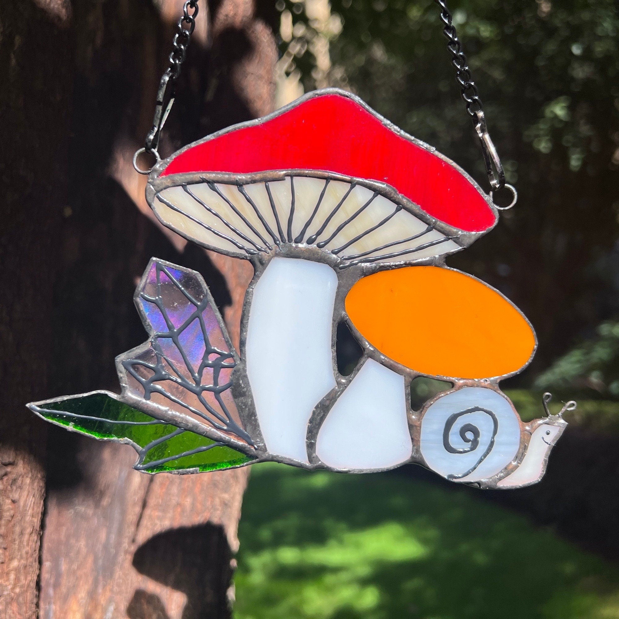 Mushroom Snail Stained Glass Suncatcher Decor Stained Glass Window Hanging Amanita Boletus Sun Catcher Wall Art Decoration Gifts for Her