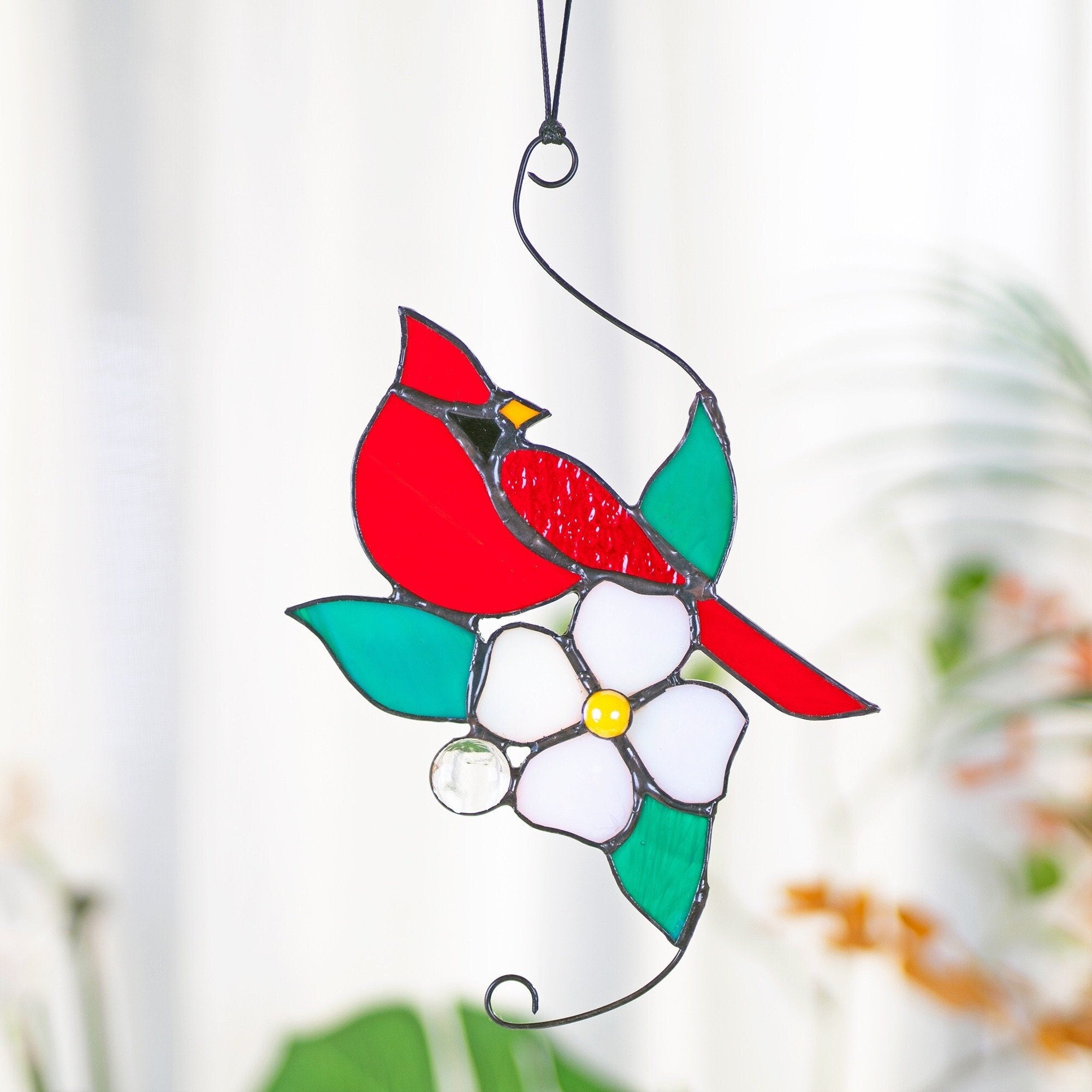Cardinal stained glass window hangings Cardinal bird suncatcher Mothers Day gift bird stained glass flower cardinal suncatcher Cardinal gift