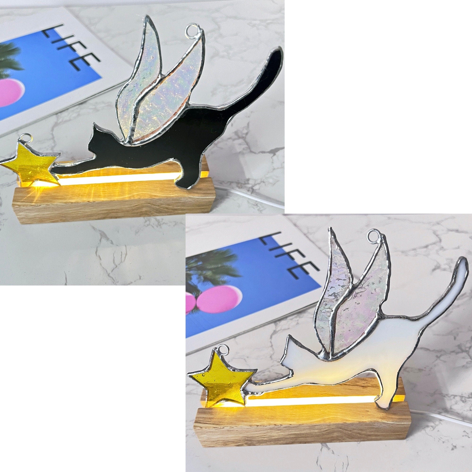 Angel Cat Stained Glass Suncatcher Lamp Window Hanging Cat Memorial Gifts for Loss of Cat Sympathy Gift for Cat Lover