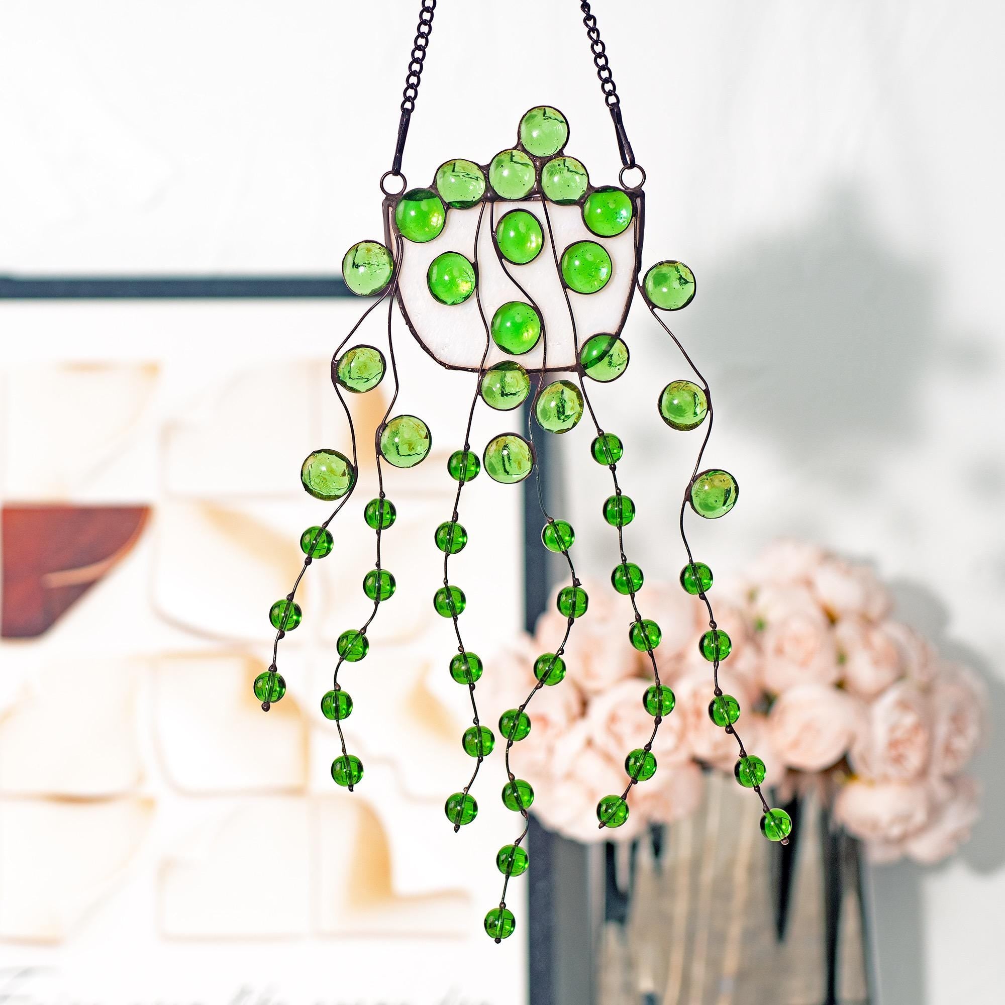 String of Pearls Hanging Plant Stained Glass Window Hanging Plants Suncatcher Home Decor Glass Wall Art Garden Plant Boho Home Decor