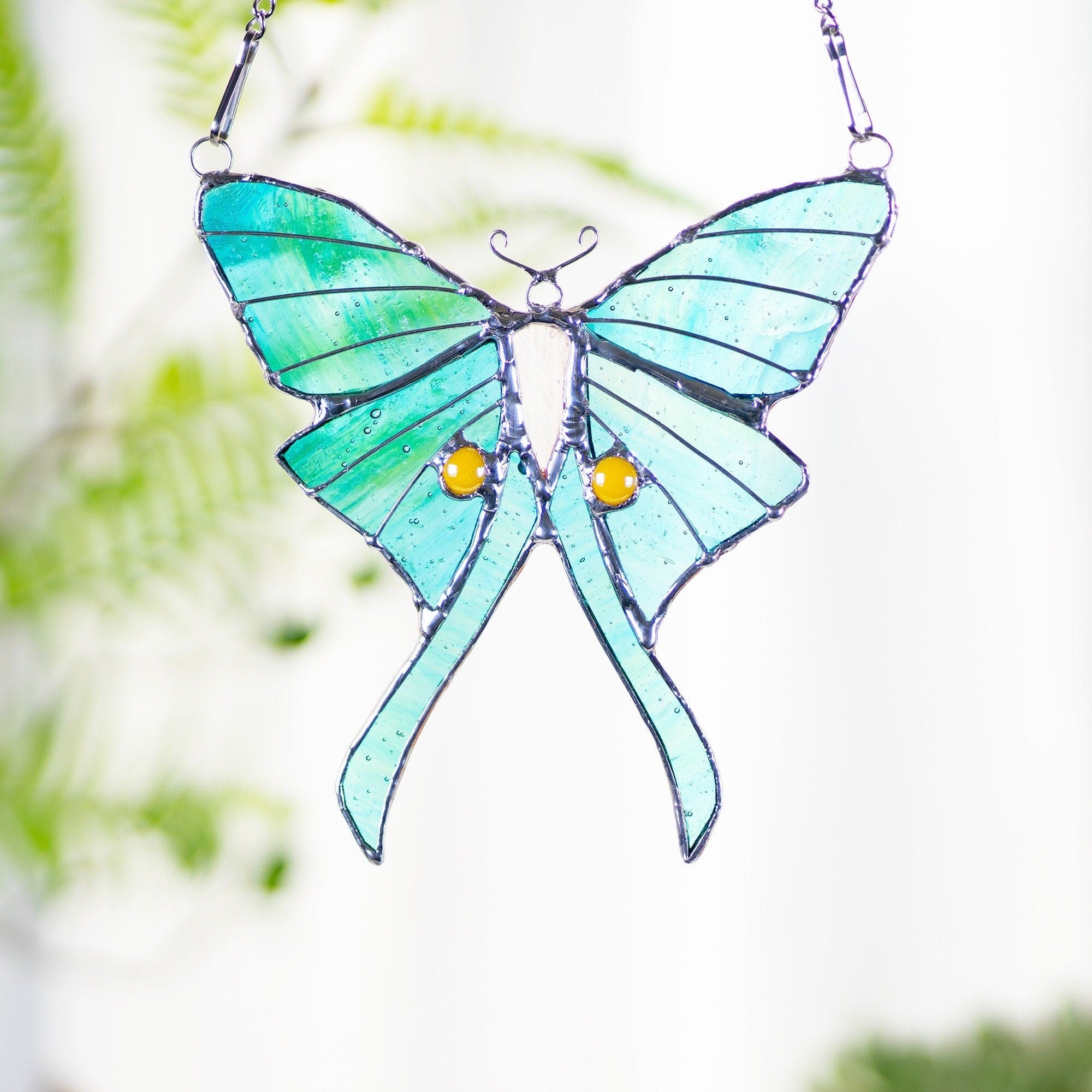 Luna moth stained glass butterfly window hangings butterfly suncather boho stained glass butterfly suncatcher garden decor Mothers Day gift
