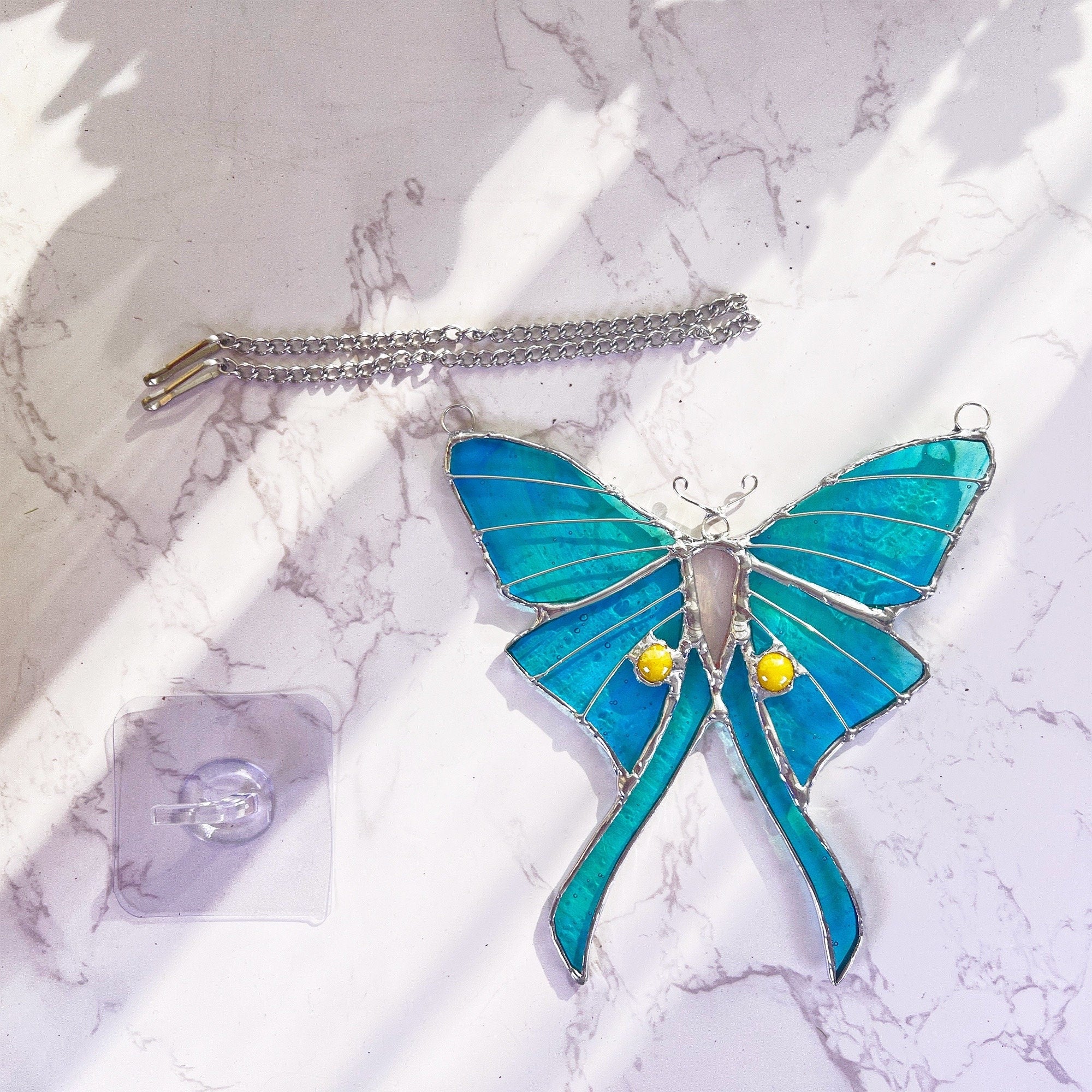 Luna moth stained glass butterfly window hangings butterfly suncather boho stained glass butterfly suncatcher garden decor Mothers Day gift