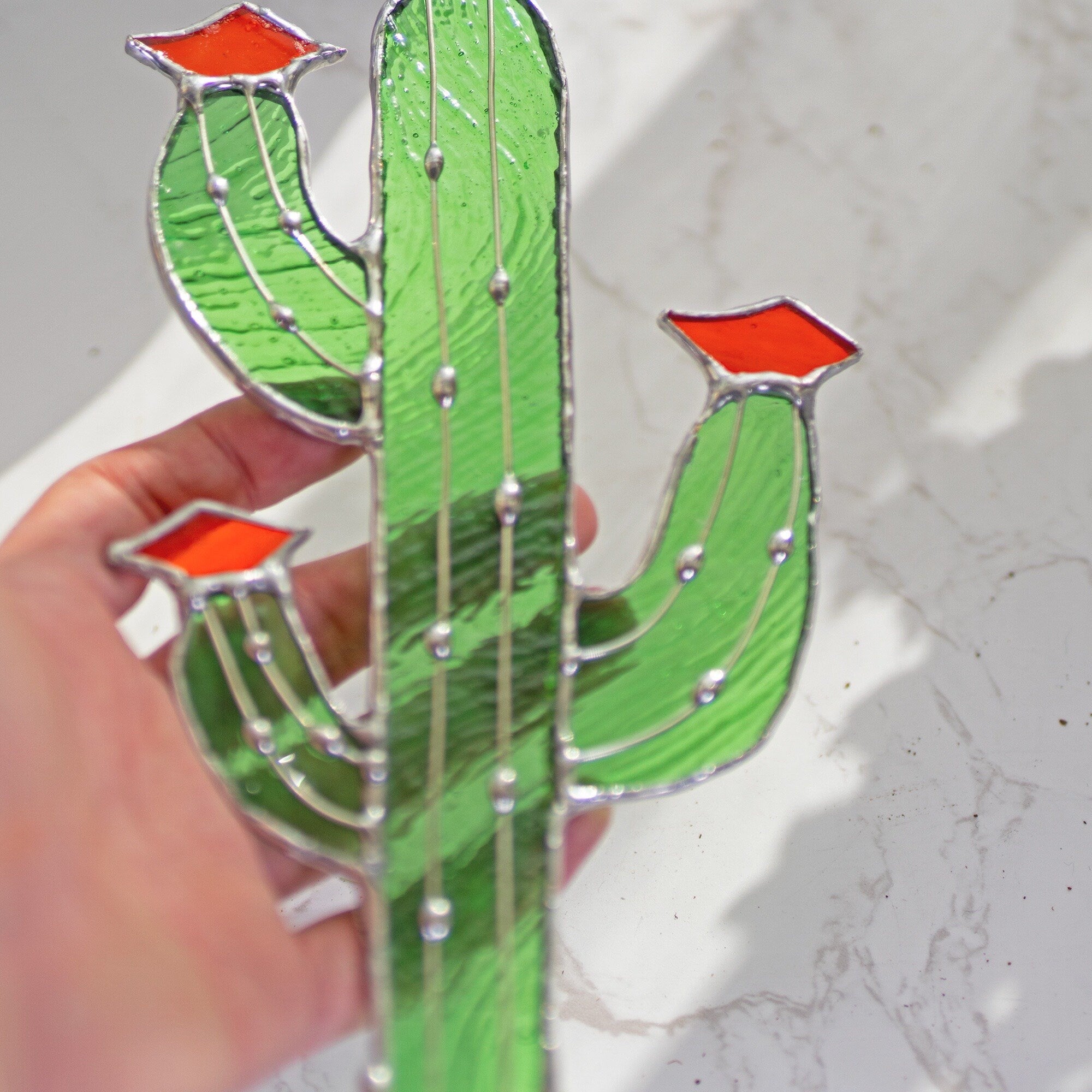 Cactus Stained Glass Stake cacti Arizona Ornament Succulent Plant Sun Catcher Desert Garden Wall Art Boho Handmade Decor mothers day gift
