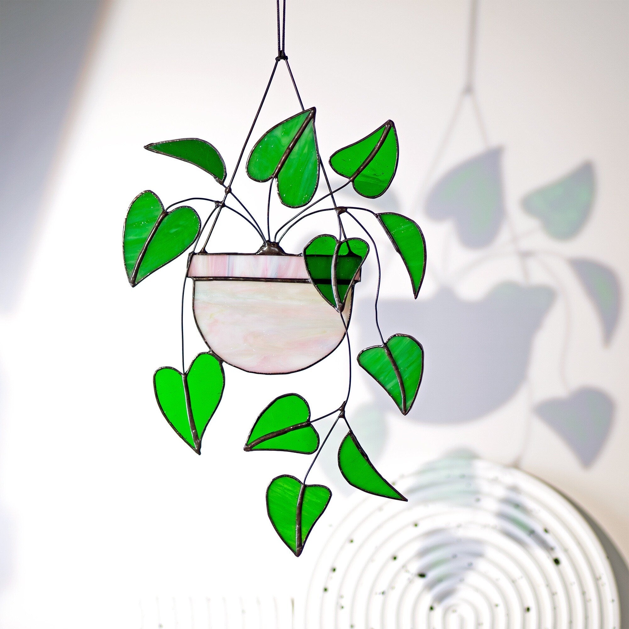 Heart leaf Philodendron Plant Stained Glass Hanging Plant Suncatcher Home Decor Glass  Wall Art Garden Plant Boho home decor Hanging Plant