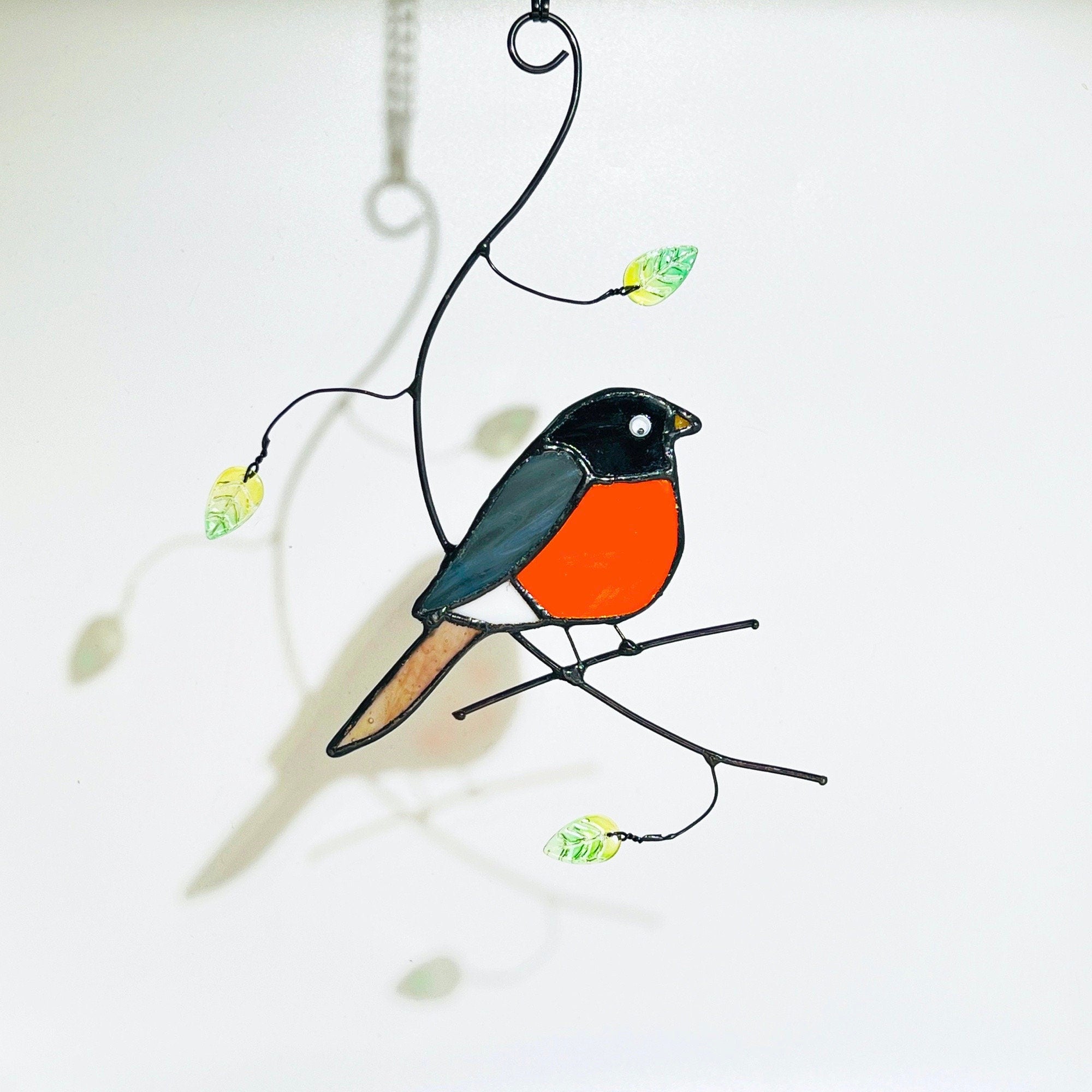 America Robin Bird Stained Glass Window Hanging Ornament Suncatcher Decor, Bird Gifts Decoration, Birds Lovers