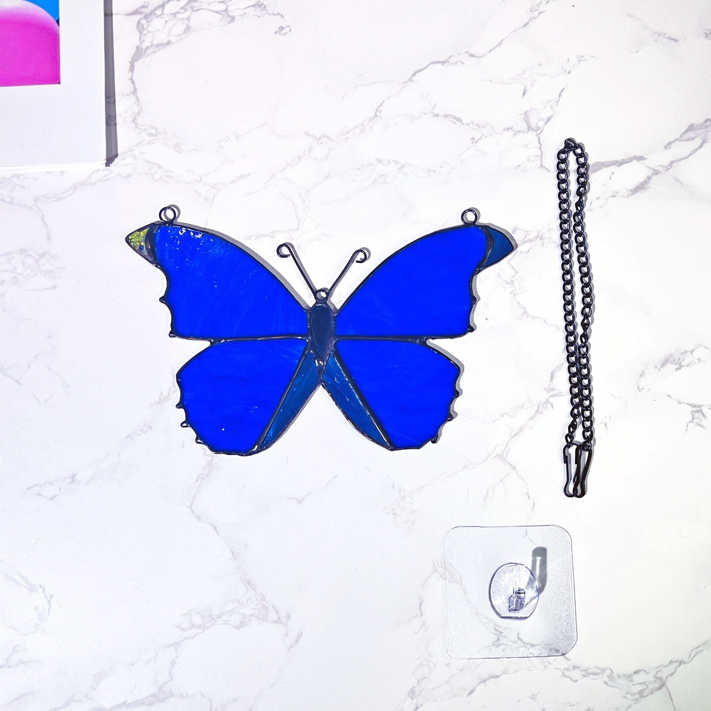 Morpho Butterfly Stained Glass Suncatcher Blue Butterfly Stain Glass Window Hanging Gift, Butterfly Wall Decor  Home Decoration Gift for Her