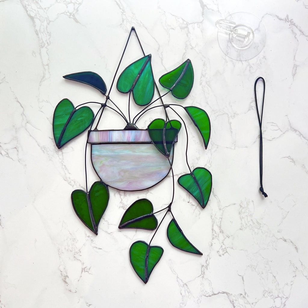 Heart leaf Philodendron Plant Stained Glass Hanging Plant Suncatcher Home Decor Glass  Wall Art Garden Plant Boho home decor Hanging Plant