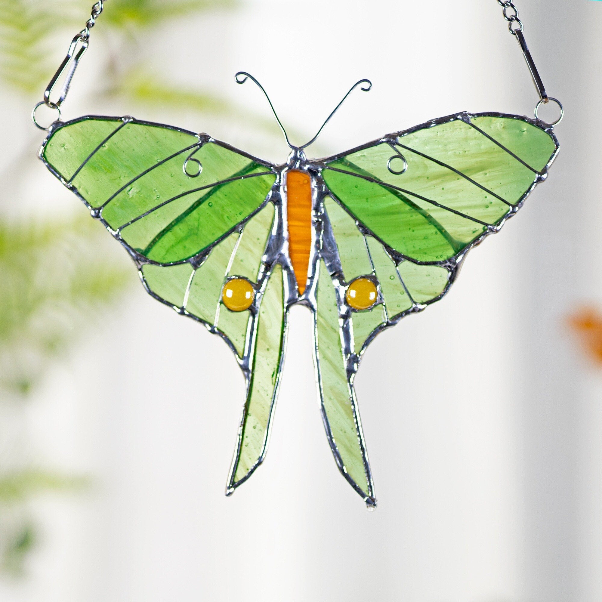 Luna moth stained glass butterfly window hangings butterfly suncather boho stained glass butterfly suncatcher garden decor Mothers Day gift
