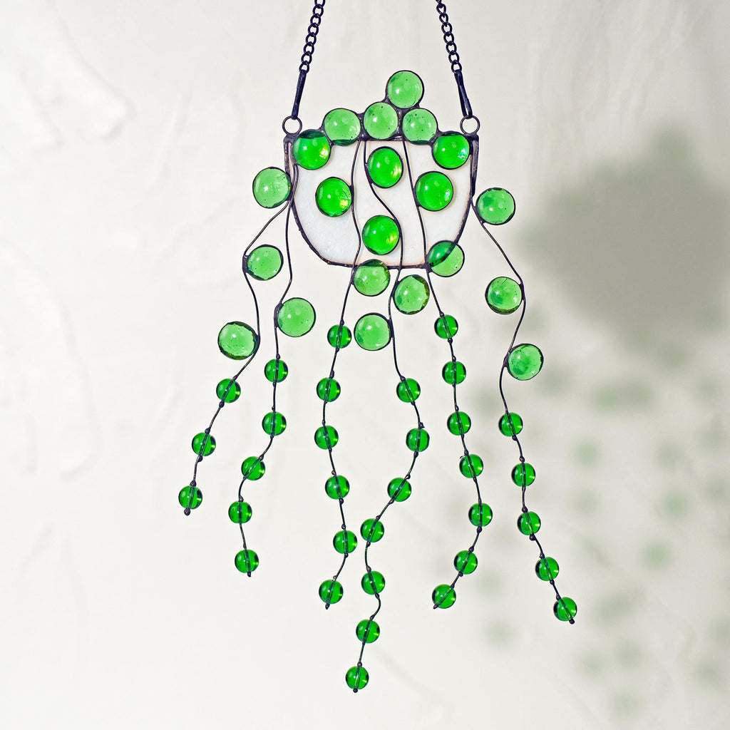 String of Pearls Hanging Plant Stained Glass Window Hanging Plants Suncatcher Home Decor Glass Wall Art Garden Plant Boho Home Decor