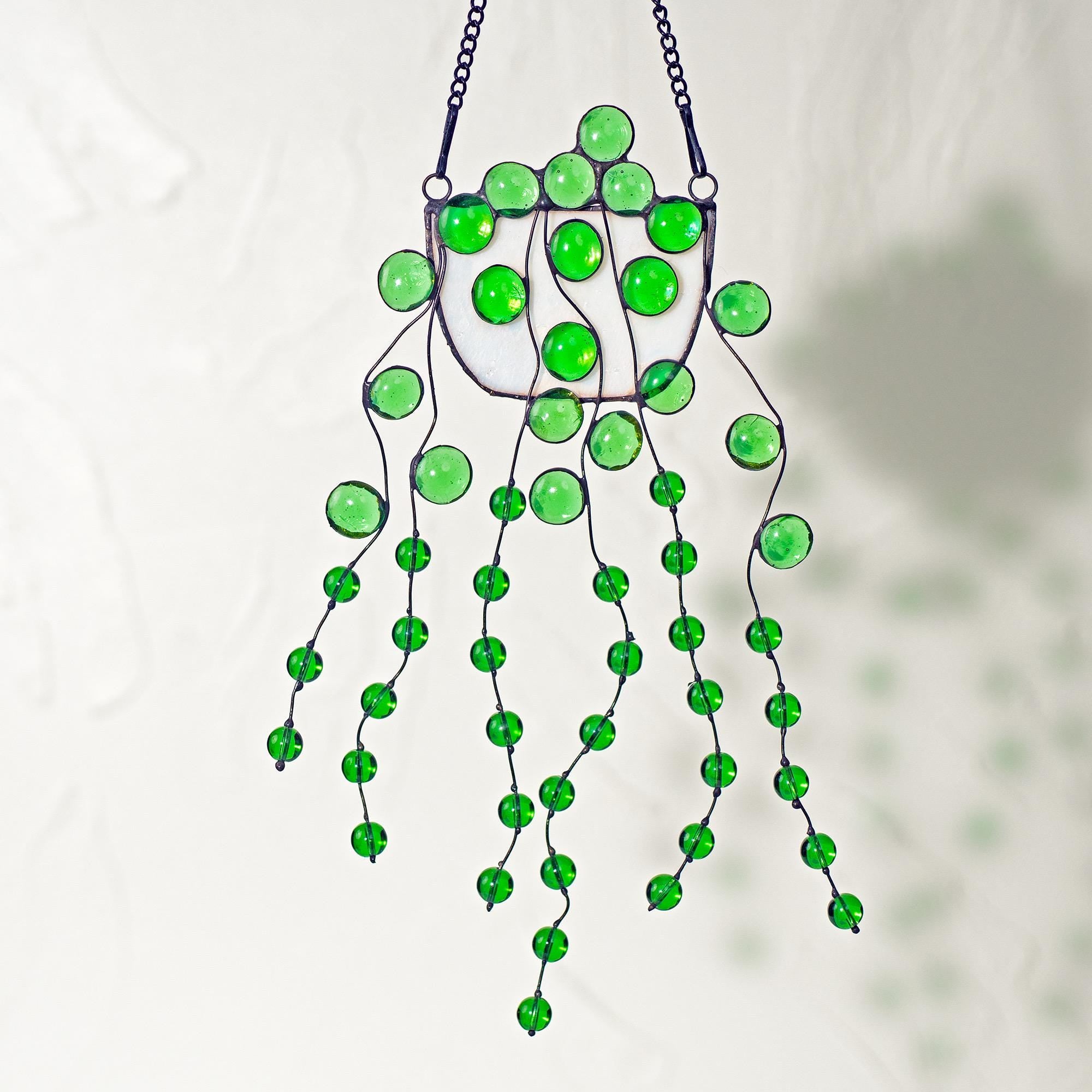String of Pearls Hanging Plant Stained Glass Window Hanging Plants Suncatcher Home Decor Glass Wall Art Garden Plant Boho Home Decor