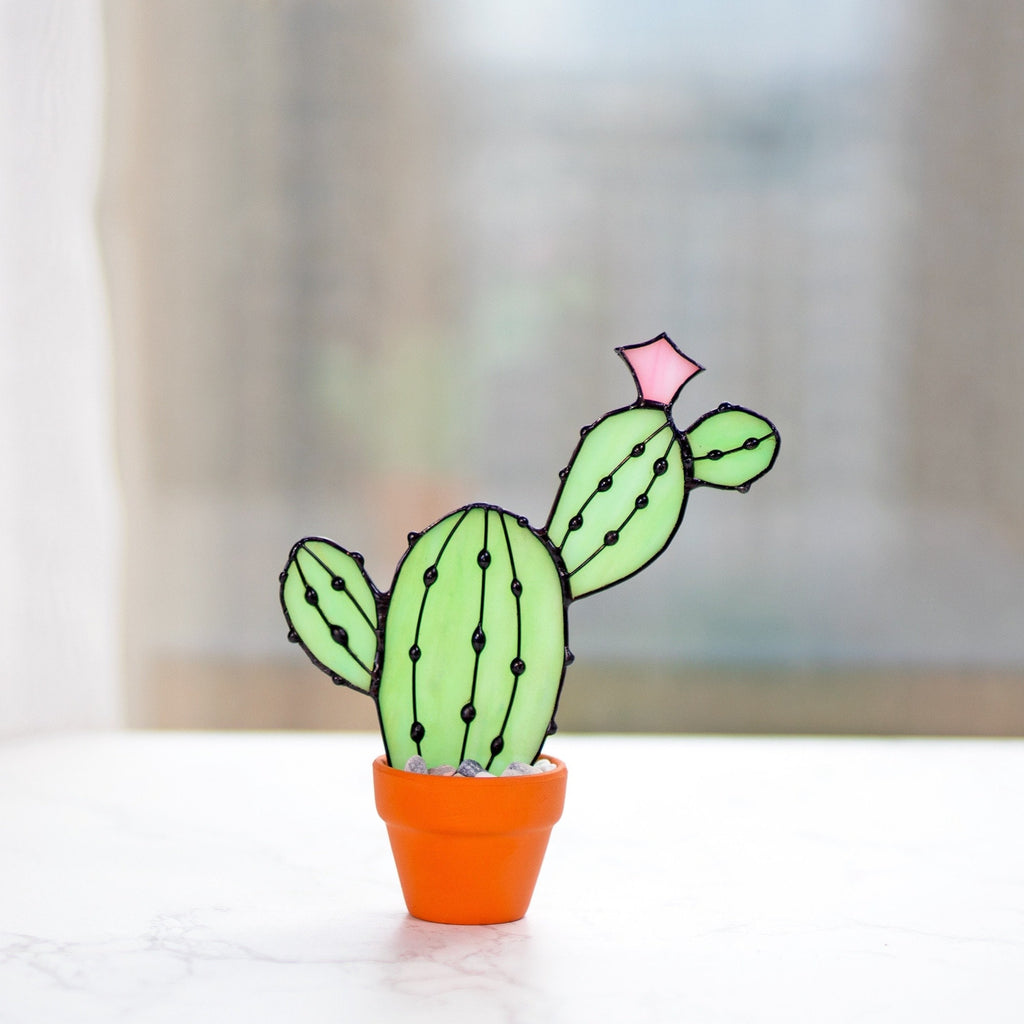 Cactus Plant Stained Glass Succulents Plants Suncatcher Cactus Decor Garden Decor Plants Glass Art, Artificial House Plant,Birthday Gifts