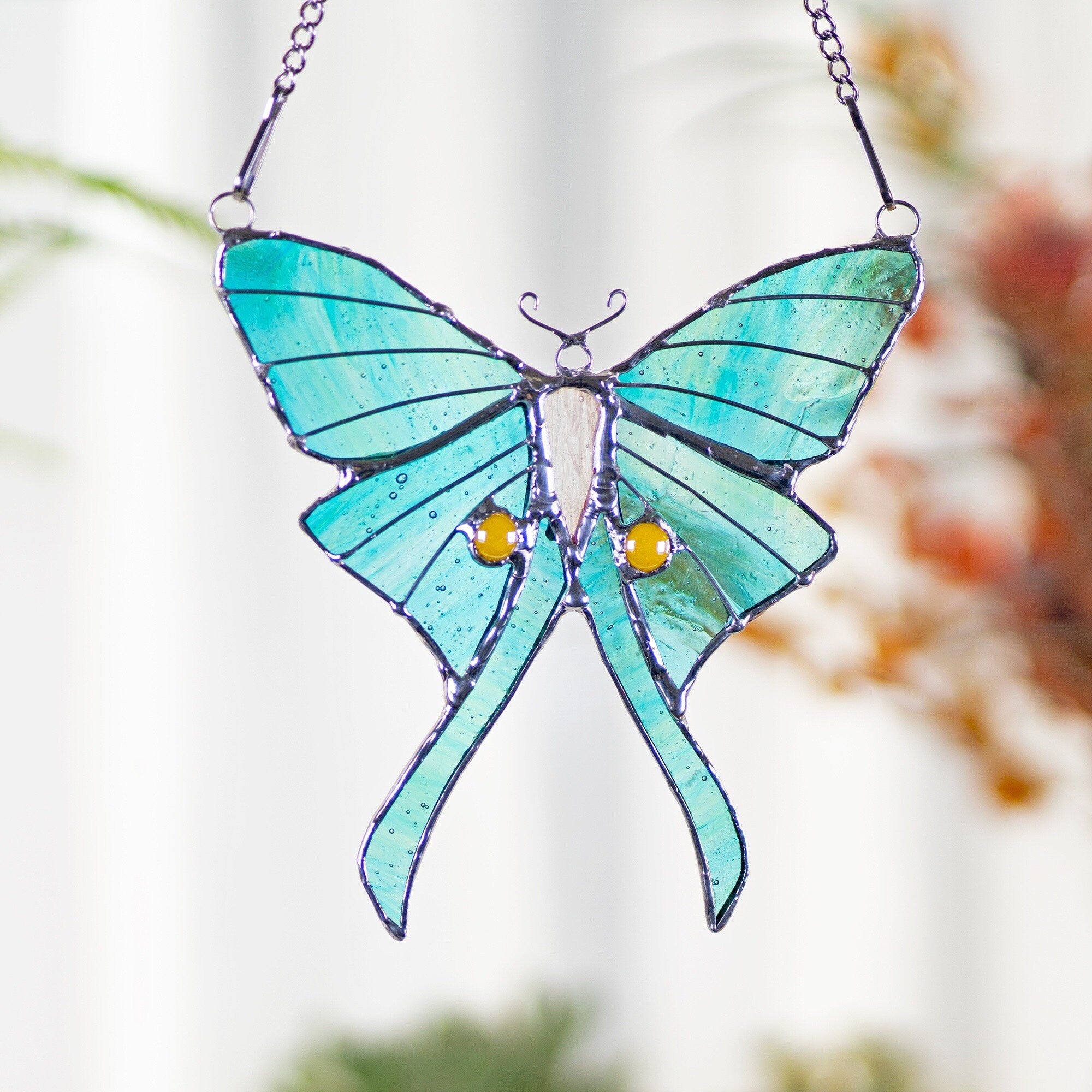 Luna moth stained glass butterfly window hangings butterfly suncather boho stained glass butterfly suncatcher garden decor Mothers Day gift