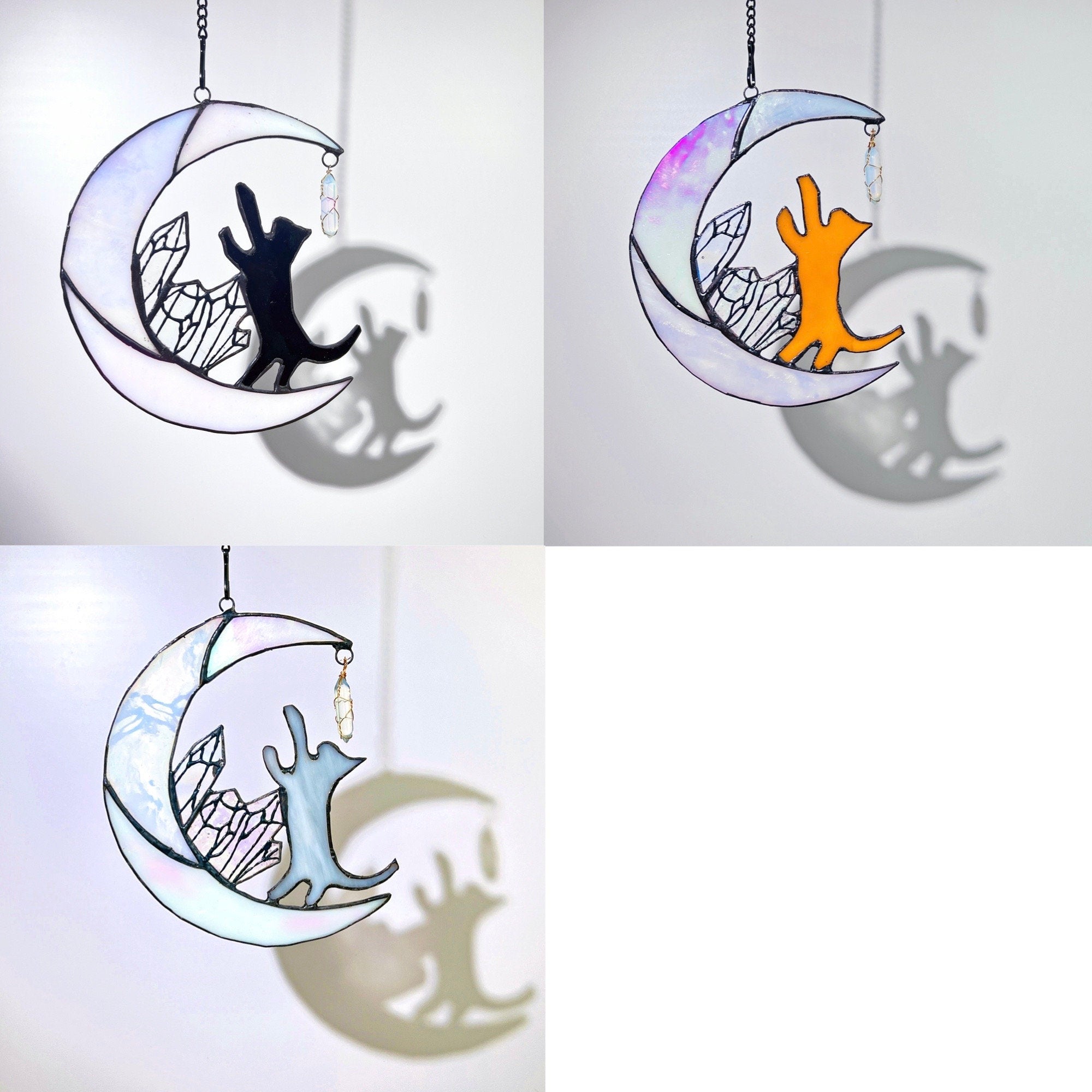Cat on Moon Stained Glass Suncatcher Window Hanging Cat Memorial Gifts for Loss of Cat Decor, Cat Lover