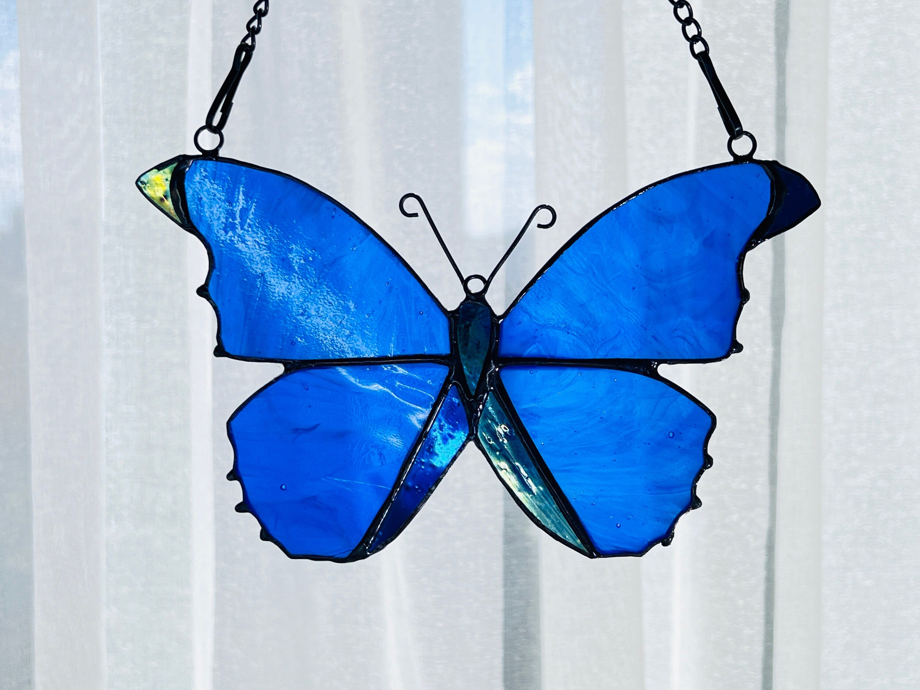 Morpho Butterfly Stained Glass Suncatcher Blue Butterfly Stain Glass Window Hanging Gift, Butterfly Wall Decor  Home Decoration Gift for Her
