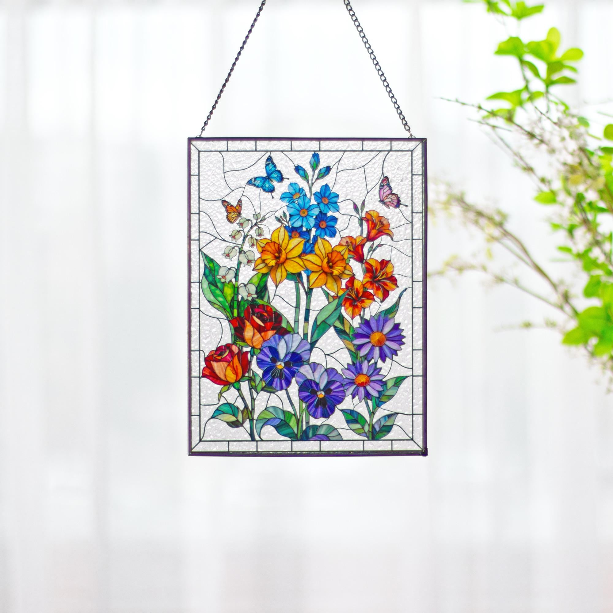 Custom Family Birth Flowers Glass Suncatcher, Custom Mom's Garden Gift Flower Glass Art Birth Flower Nana's Garden Mother's Day Gift For Mom