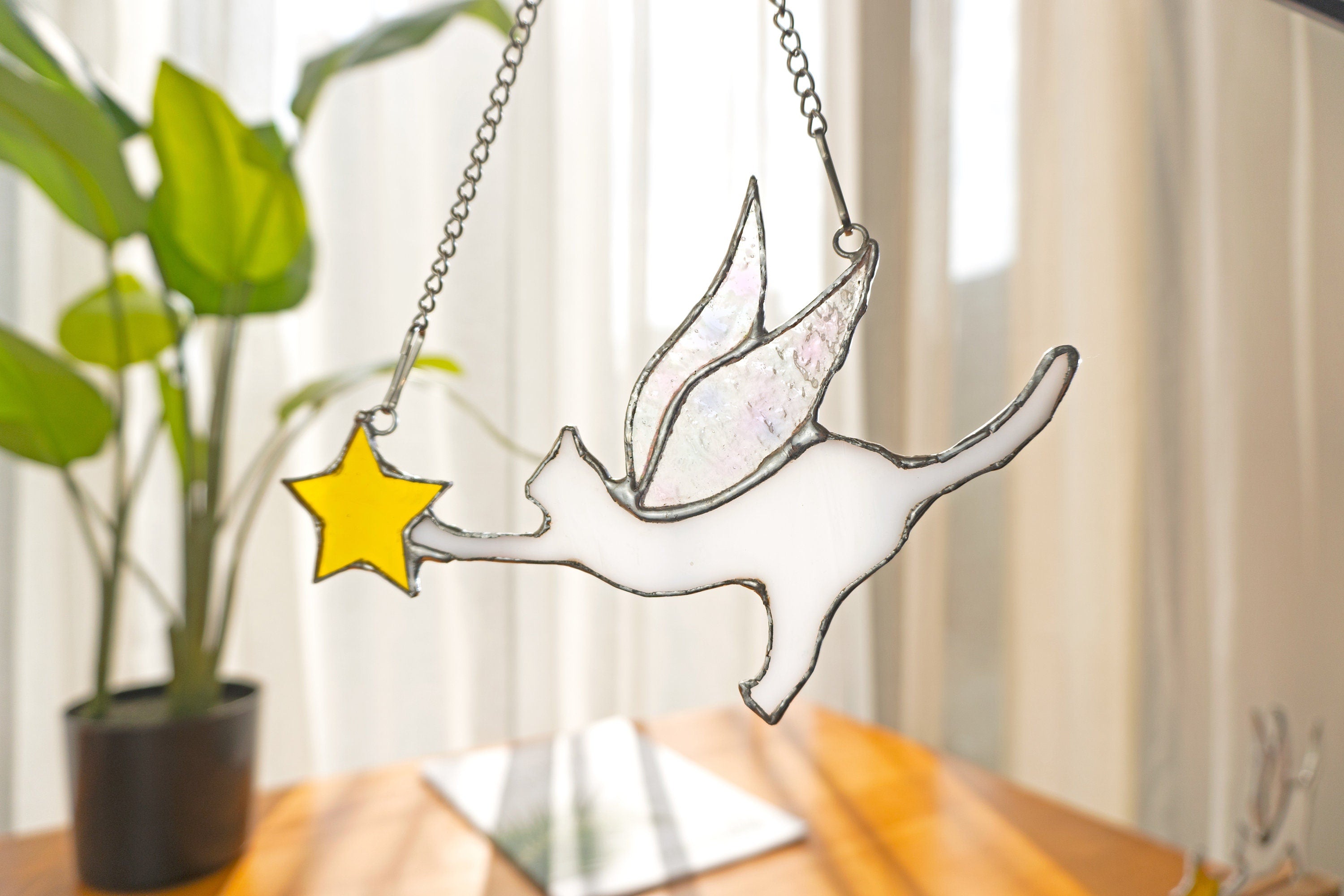 Angel Cat Stained Glass Suncatcher Lamp Window Hanging Cat Memorial Gifts for Loss of Cat Sympathy Gift for Cat Lover