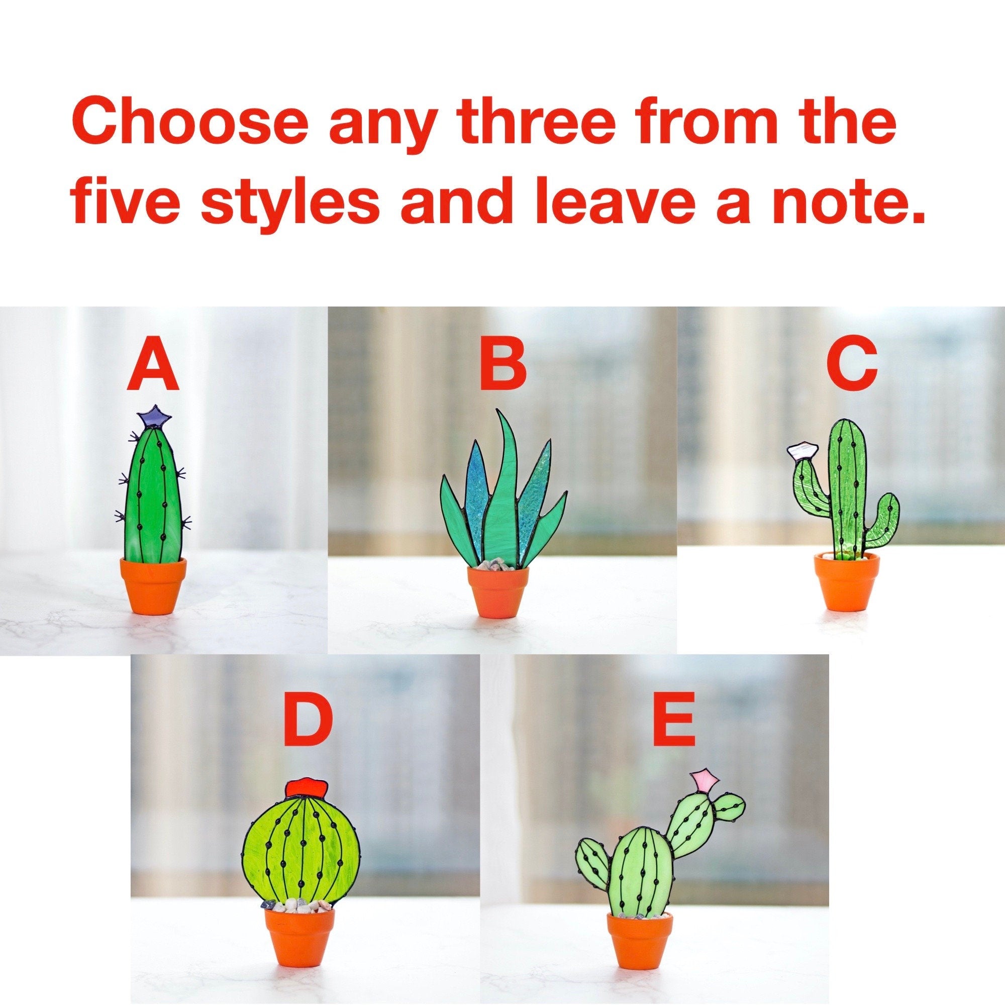 Cactus Plant Stained Glass Succulents Plants Suncatcher Cactus Decor Garden Decor Plants Glass Art, Artificial House Plant,Birthday Gifts