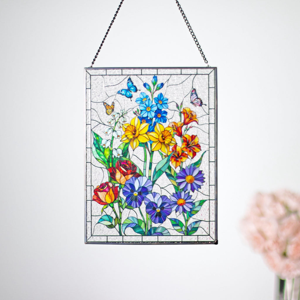 Custom Family Birth Flowers Glass Suncatcher, Custom Mom's Garden Gift Flower Glass Art Birth Flower Nana's Garden Mother's Day Gift For Mom