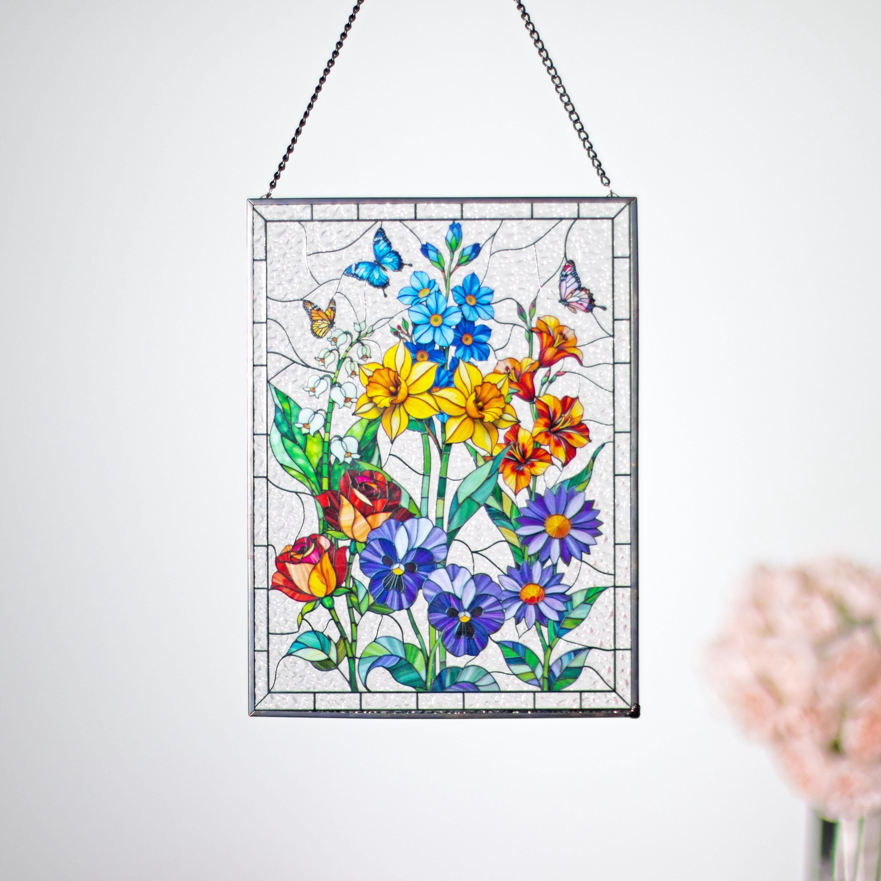 Custom Family Birth Flowers Glass Suncatcher, Custom Mom's Garden Gift Flower Glass Art Birth Flower Nana's Garden Mother's Day Gift For Mom