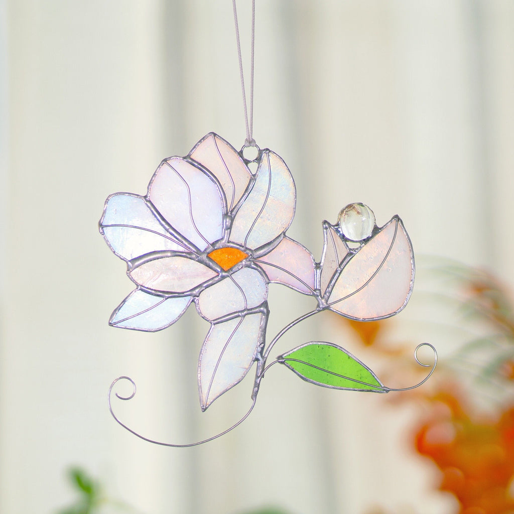 Magnolia Bouquet Flower Stained Glass Flower Iridescent Suncatcher Bouquet  Window Hangings Glass art Flower Suncatcher Mothers Day gift