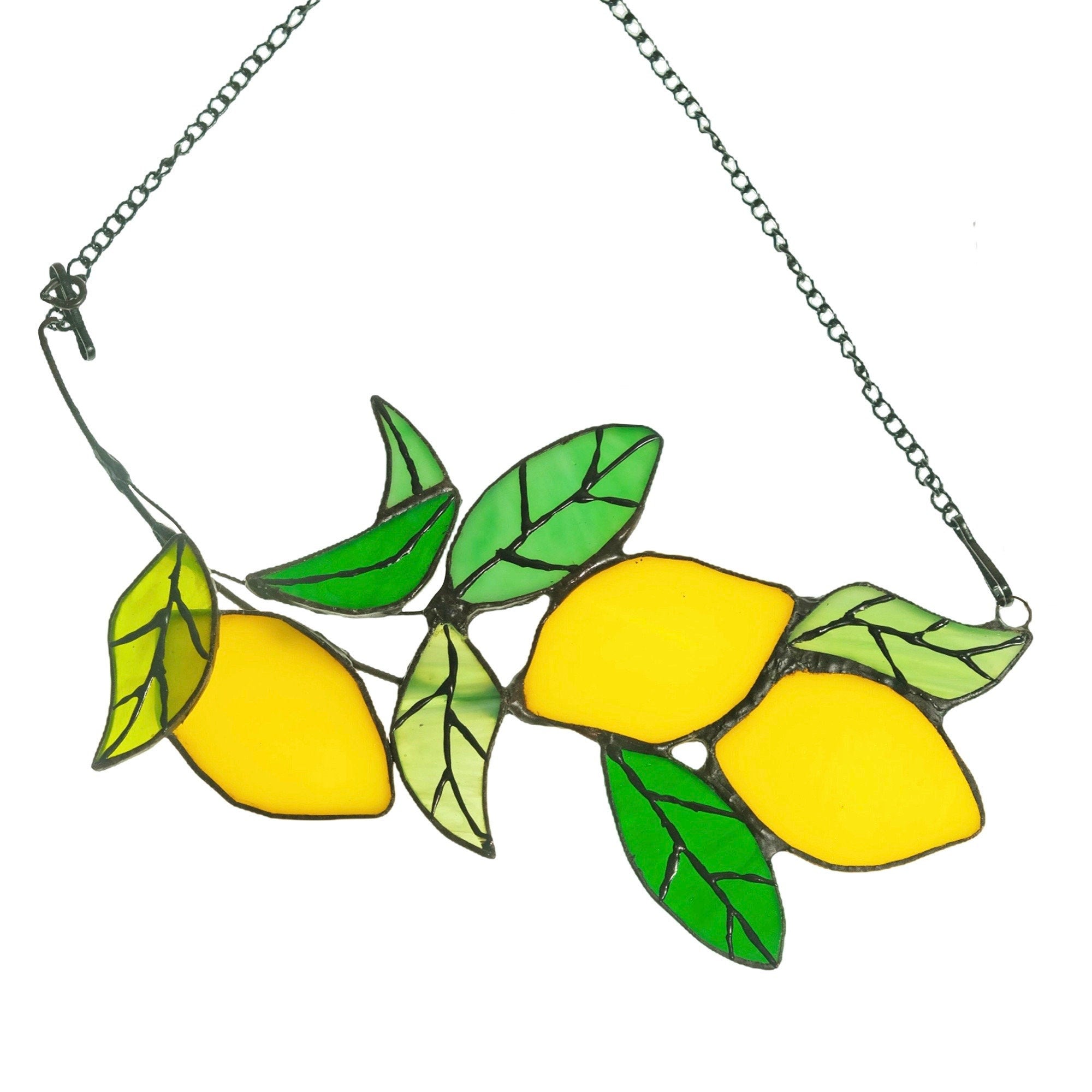 Lemon branch Stained Glass Suncatcher Window Hangings Lemon Tree Leaves Plant Stain Glass Home Garden Decor Lemon Decorations Gift for Her
