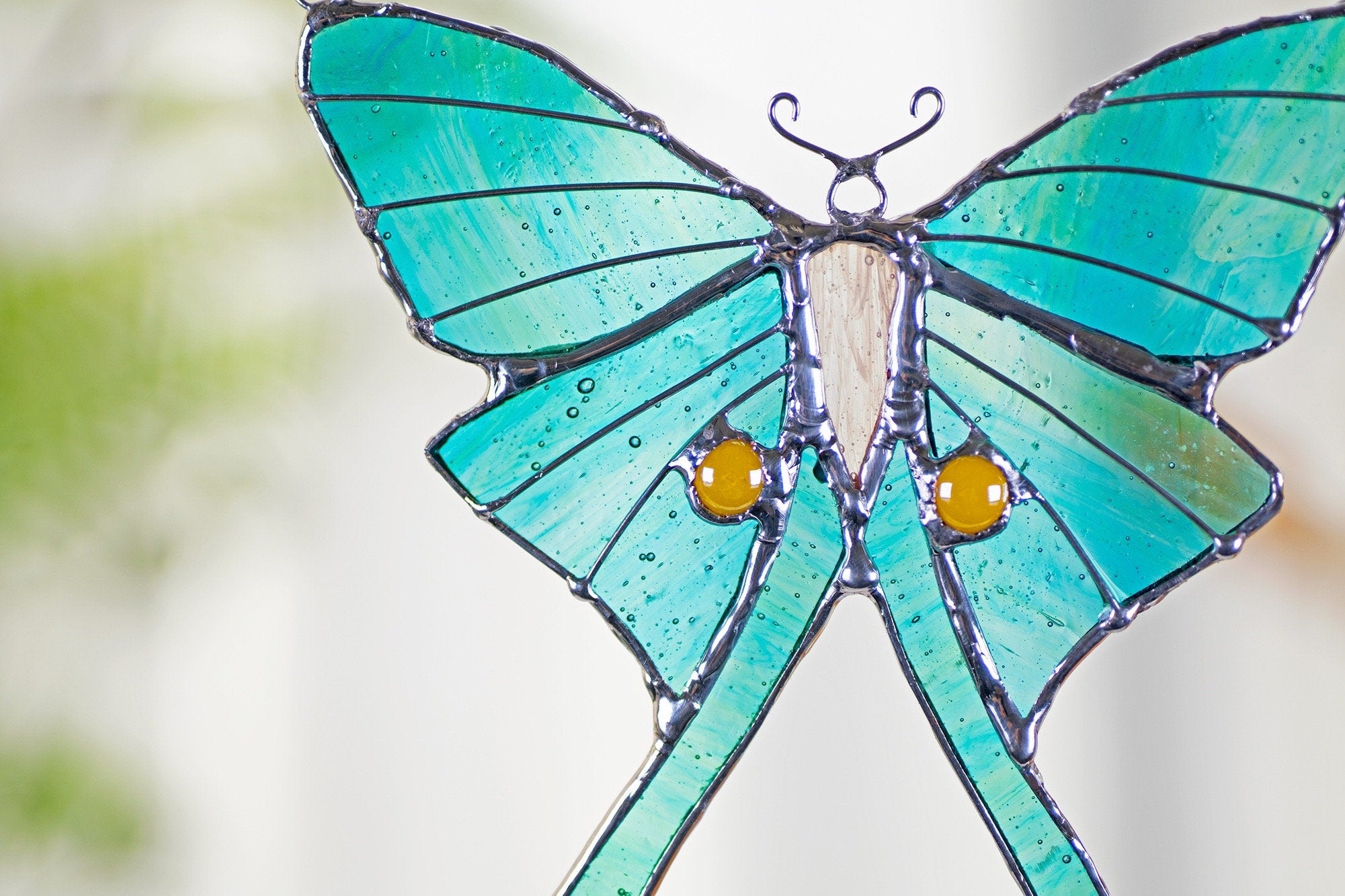 Luna moth stained glass butterfly window hangings butterfly suncather boho stained glass butterfly suncatcher garden decor Mothers Day gift