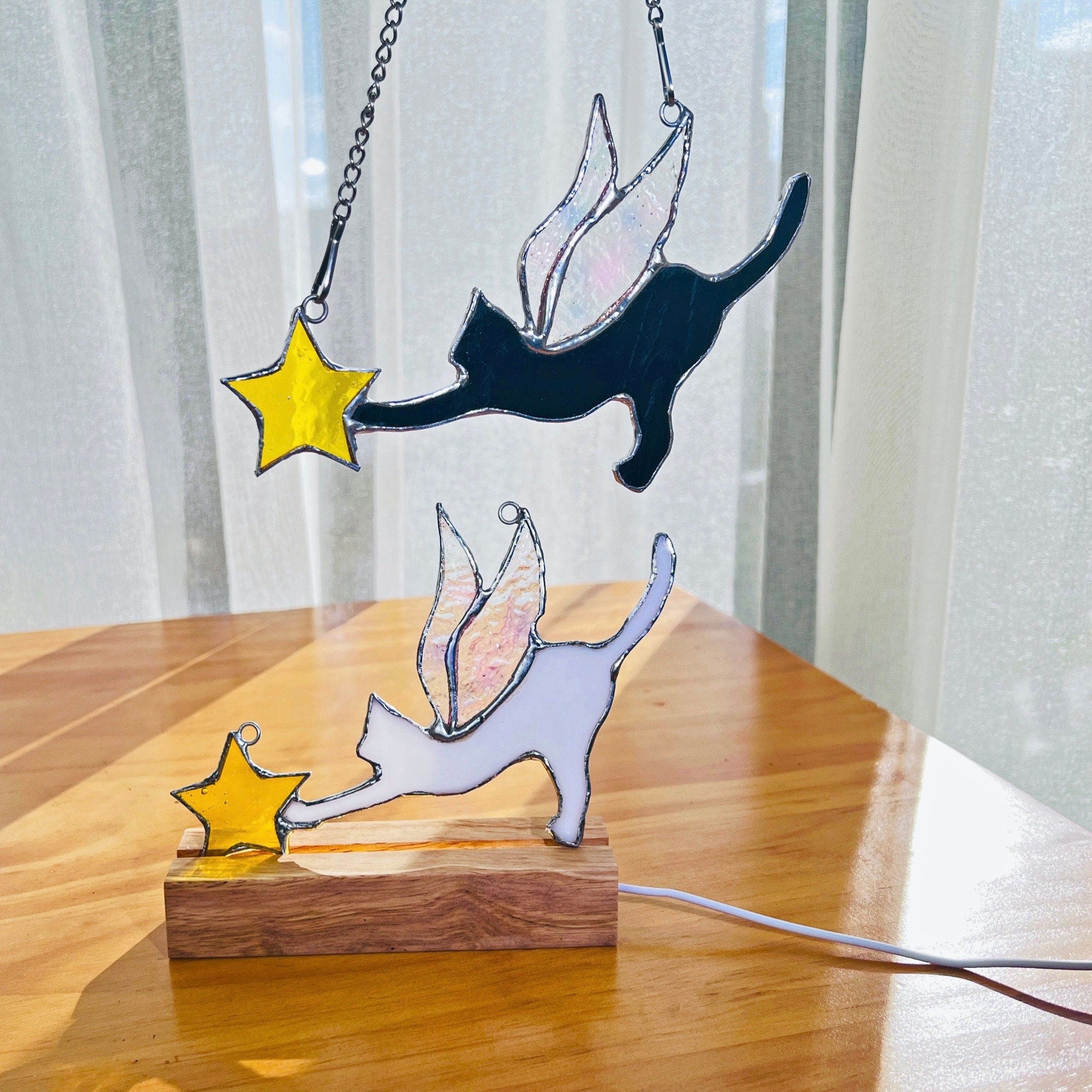 Angel Cat Stained Glass Suncatcher Lamp Window Hanging Cat Memorial Gifts for Loss of Cat Sympathy Gift for Cat Lover