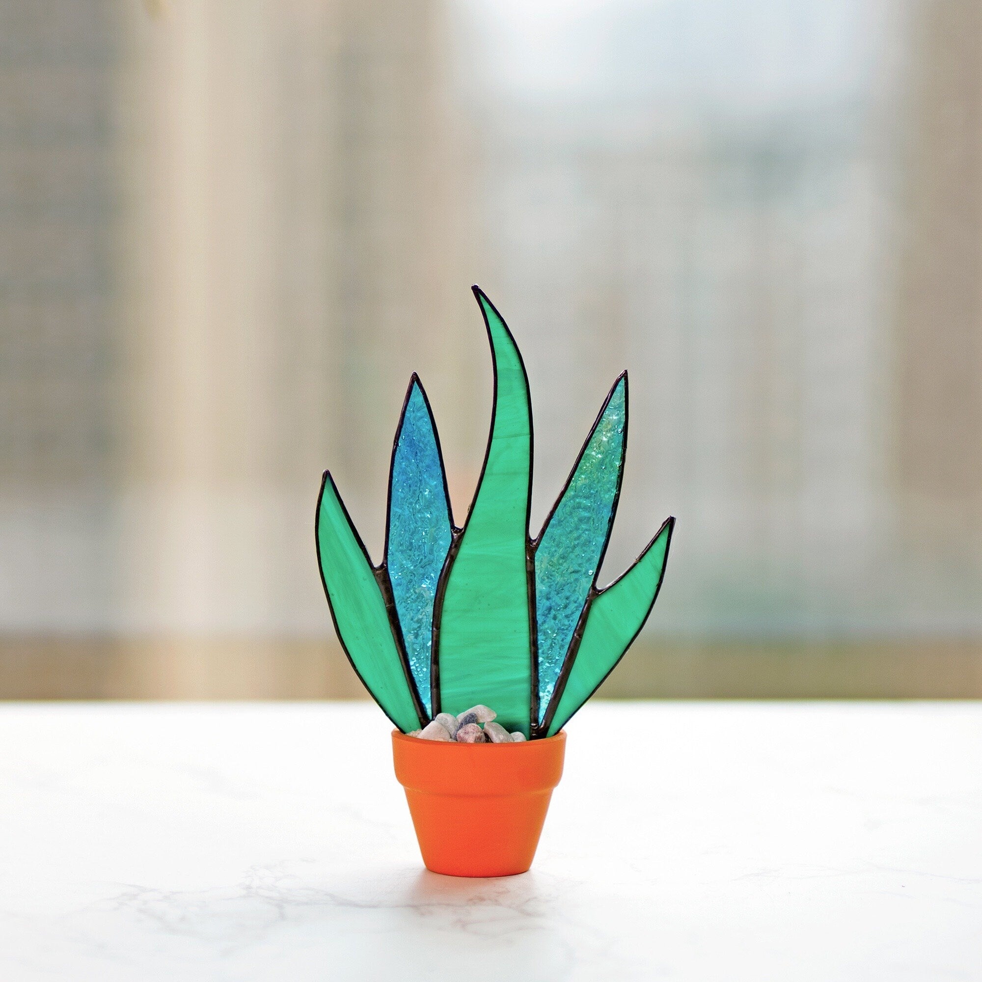 Cactus Plant Stained Glass Succulents Plants Suncatcher Cactus Decor Garden Decor Plants Glass Art, Artificial House Plant,Birthday Gifts