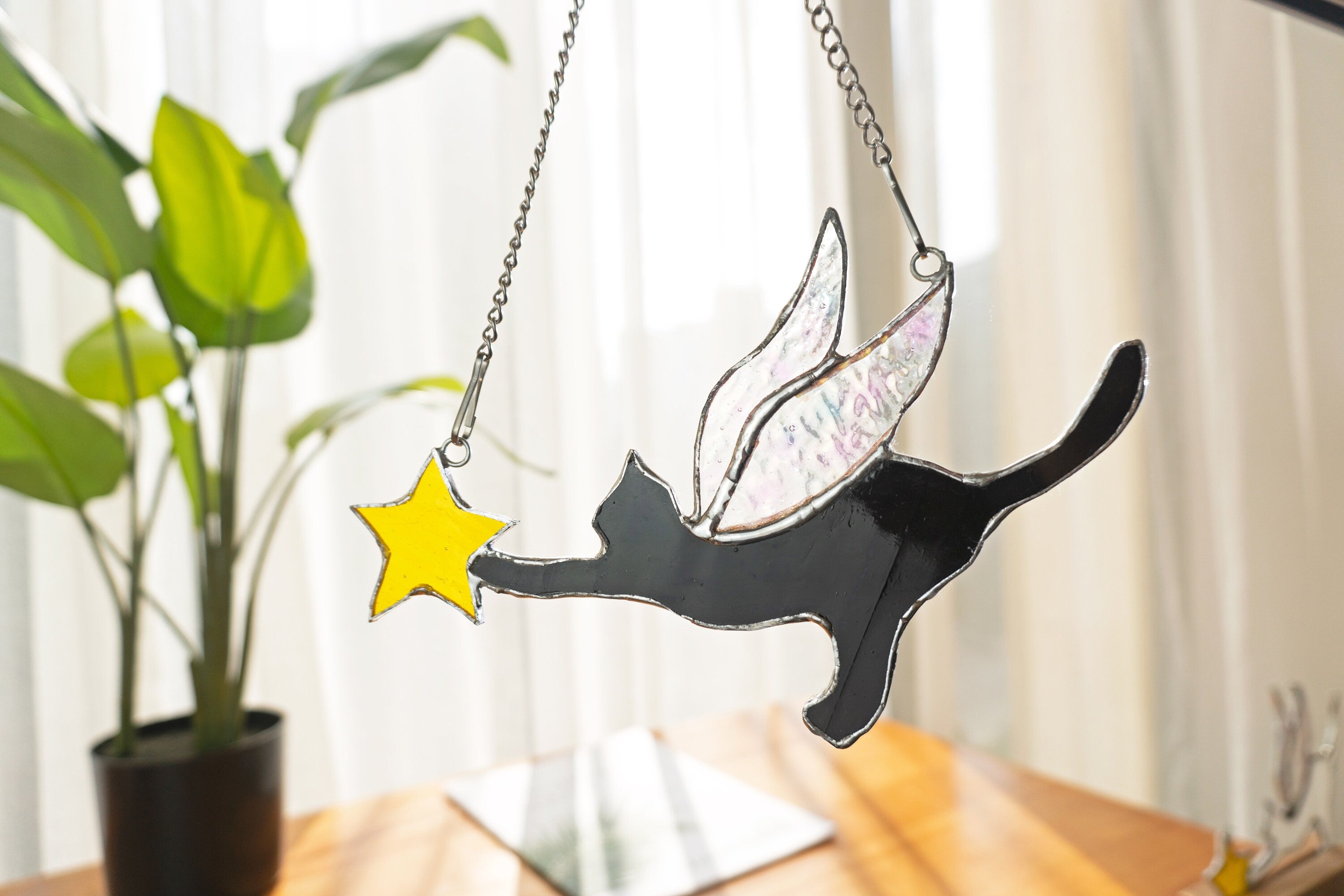 Angel Cat Stained Glass Suncatcher Lamp Window Hanging Cat Memorial Gifts for Loss of Cat Sympathy Gift for Cat Lover