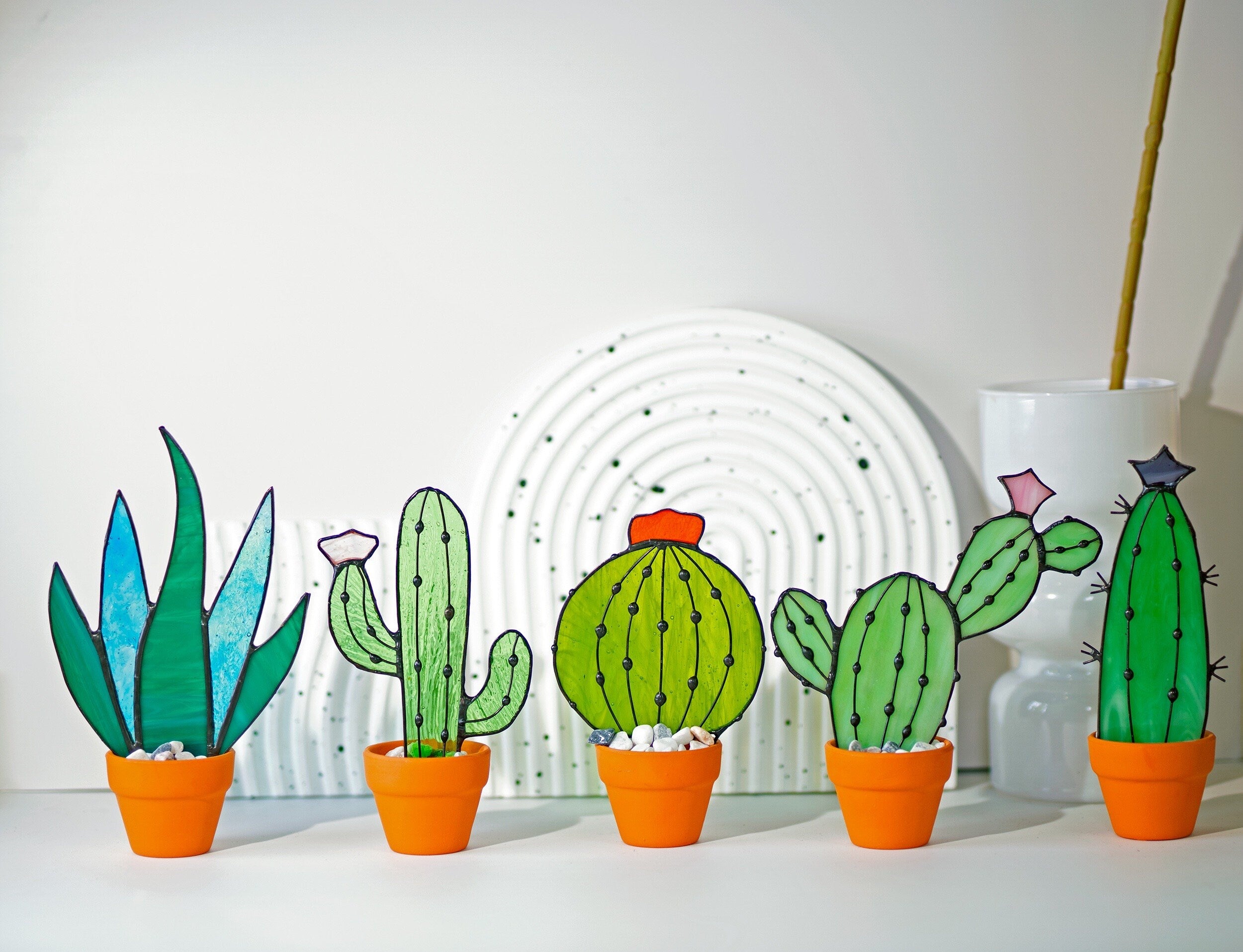 Cactus Plant Stained Glass Succulents Plants Suncatcher Cactus Decor Garden Decor Plants Glass Art, Artificial House Plant,Birthday Gifts