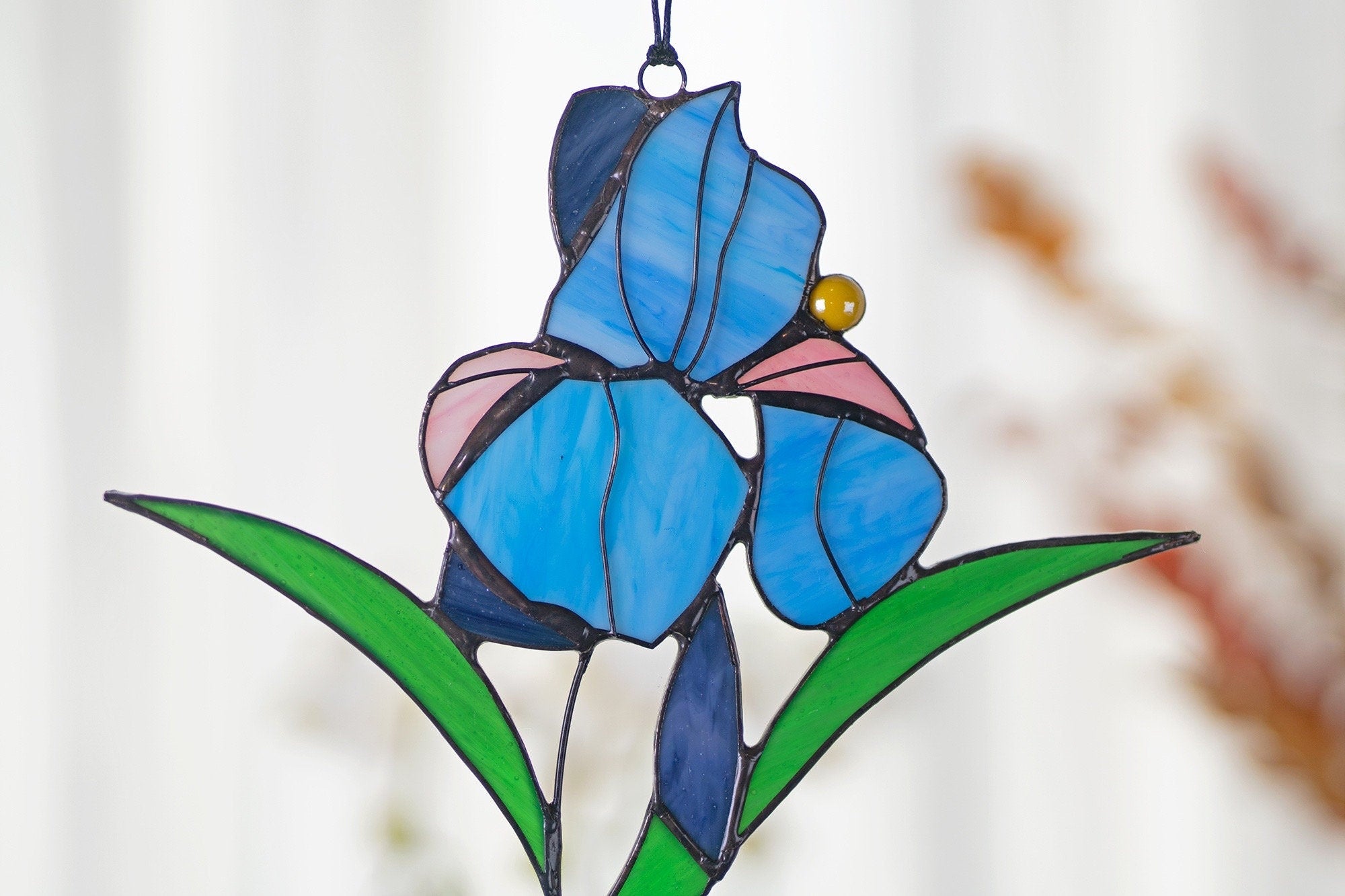 Iris Flower Stained Glass Sun Catcher Blue purple flower Stain Glass Window Hangings Wall decor gift for Mom Plant lover Mothers day Gift
