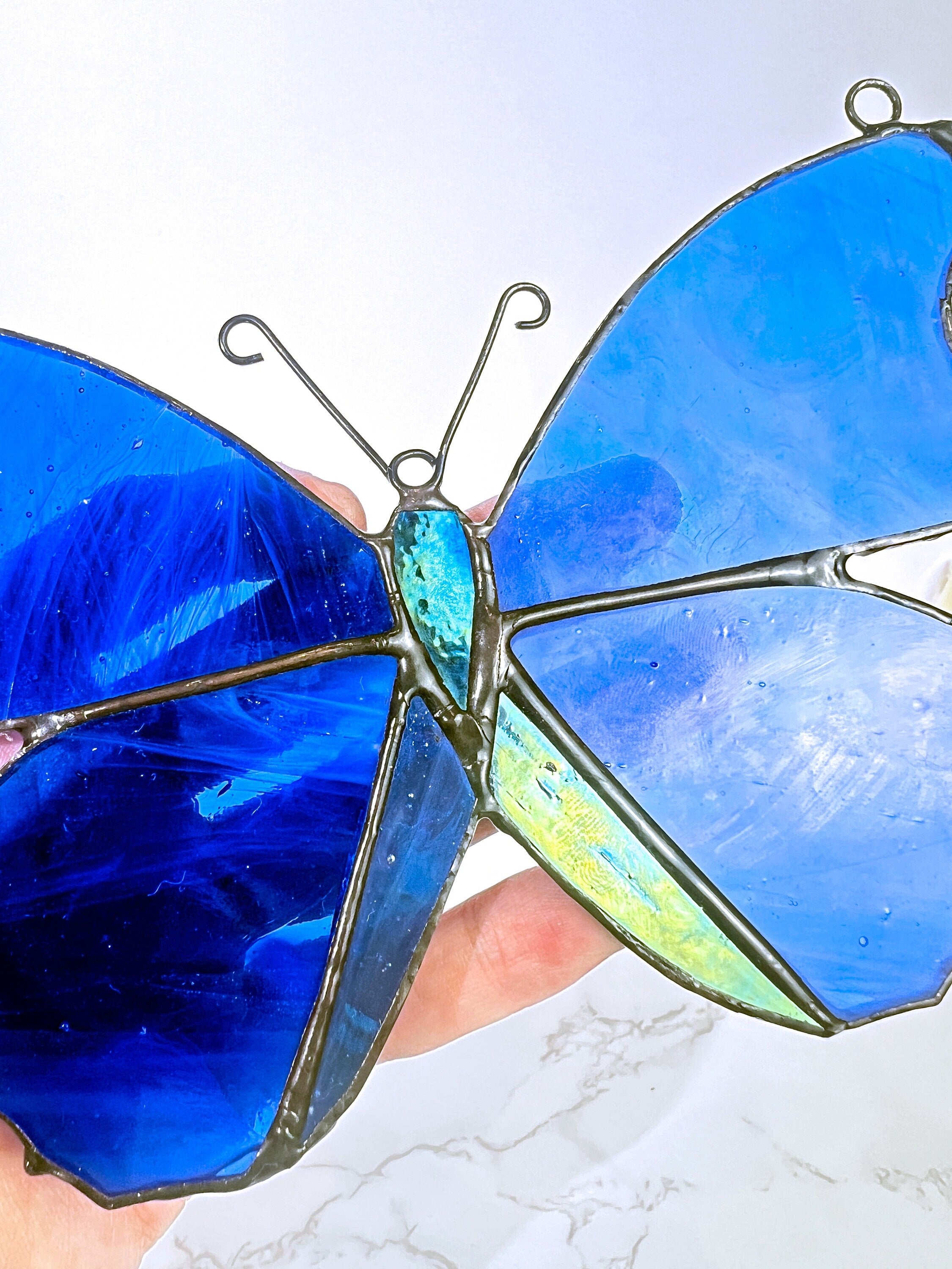 Morpho Butterfly Stained Glass Suncatcher Blue Butterfly Stain Glass Window Hanging Gift, Butterfly Wall Decor  Home Decoration Gift for Her
