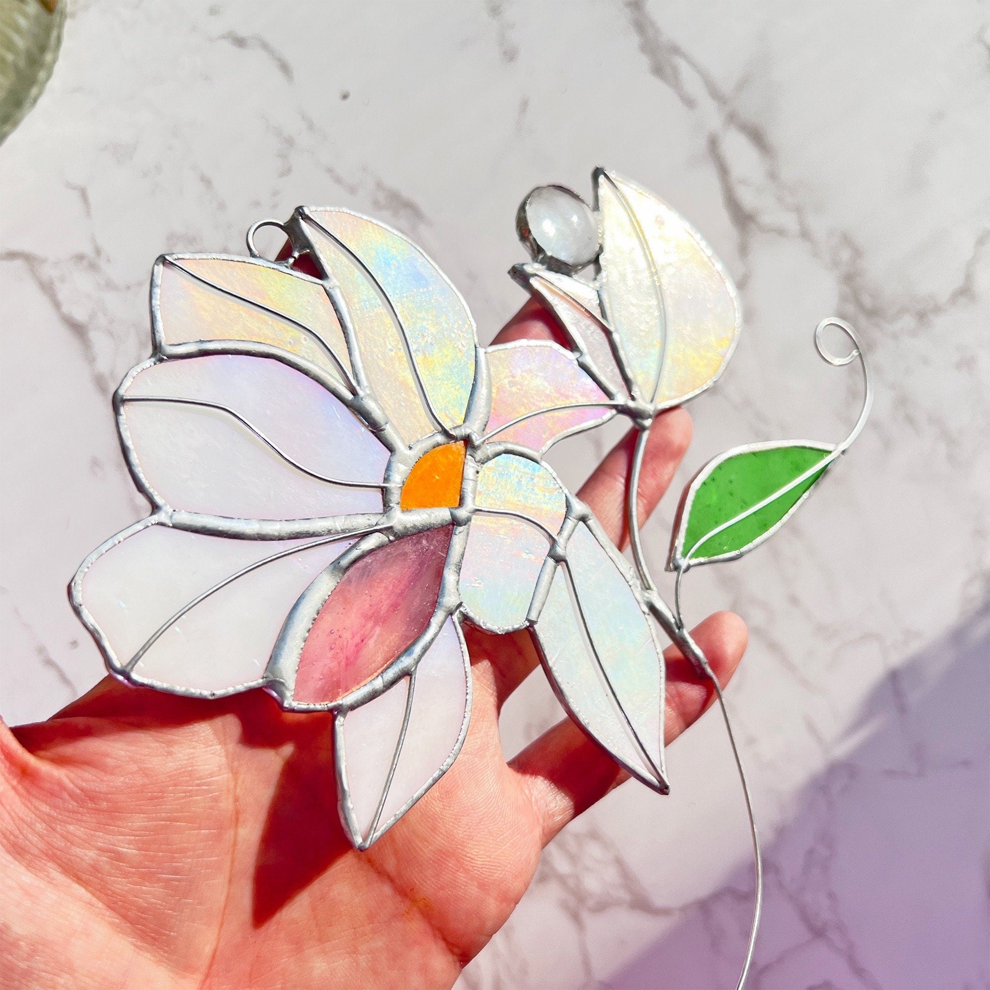 Magnolia Bouquet Flower Stained Glass Flower Iridescent Suncatcher Bouquet  Window Hangings Glass art Flower Suncatcher Mothers Day gift