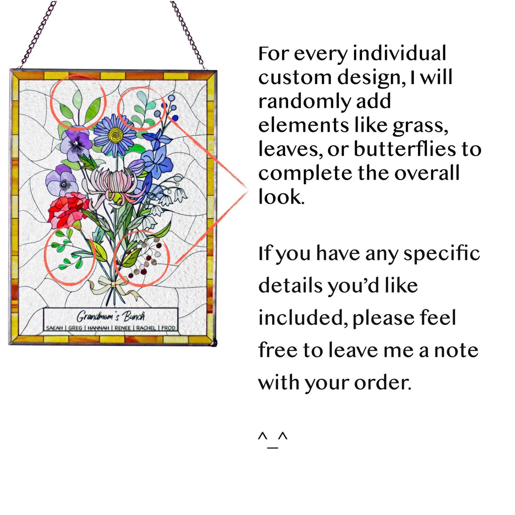 Family Birth Flower Bouquet Birth Month Flowers Personalized Stained Glass Window Hangings Personalized Birth Flower Gift Mothers Day Gift