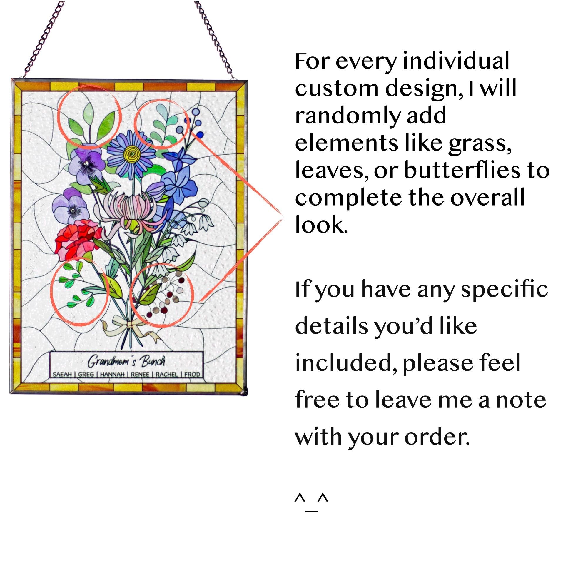 Family Birth Flower Bouquet Birth Month Flowers Personalized Stained Glass Window Hangings Personalized Birth Flower Gift Mothers Day Gift